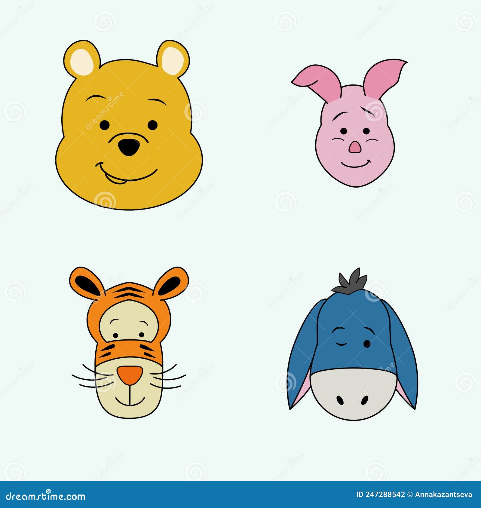 Characters in Winnie the Pooh, Piglet, Tiger, Donkey. Vector Flat  Illustration Editorial Photography - Illustration of fabric, kids: 247288542