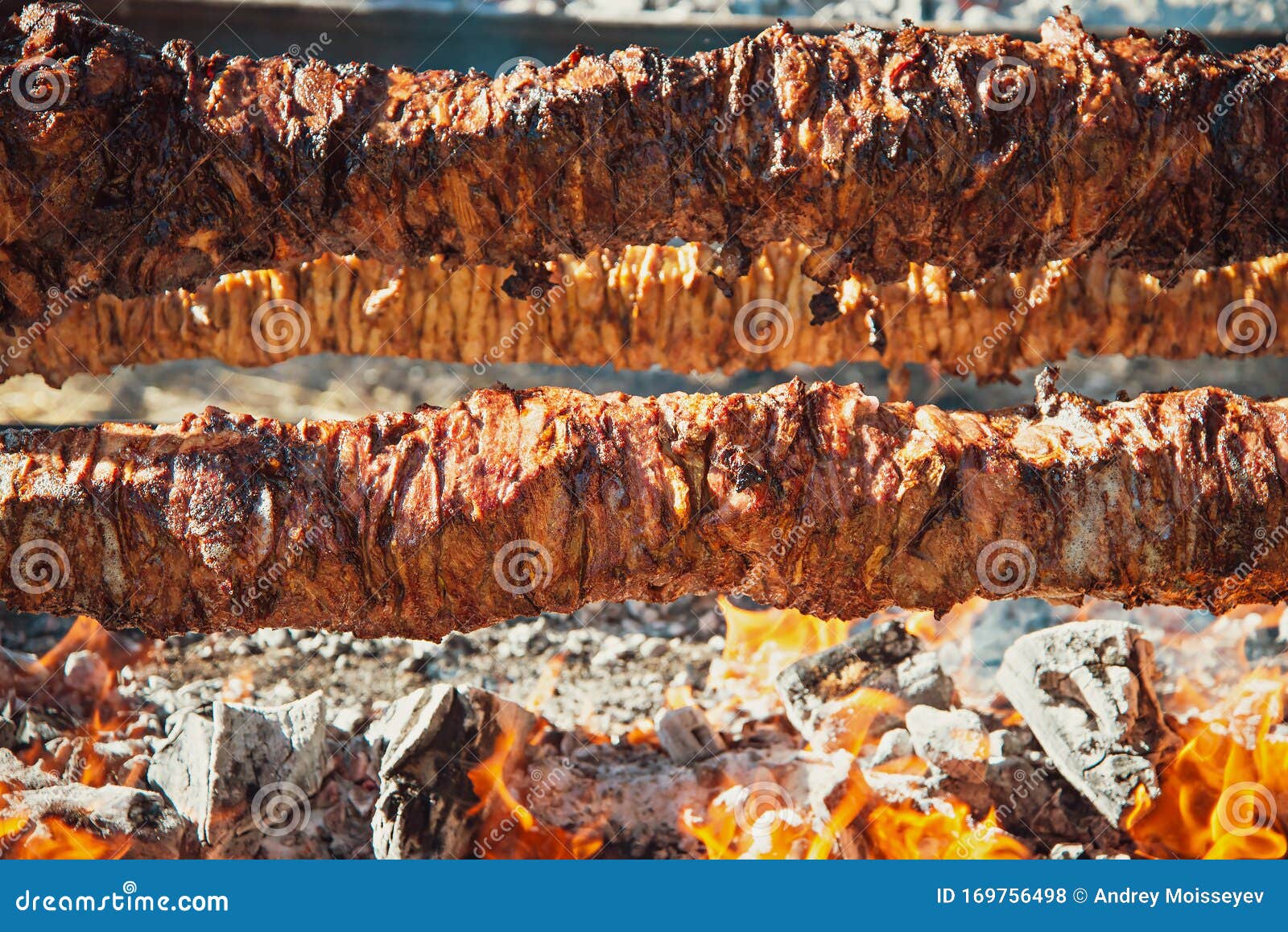 Charcoal BBQ Spit Roast Meat Stock Photo Image of event, cooking