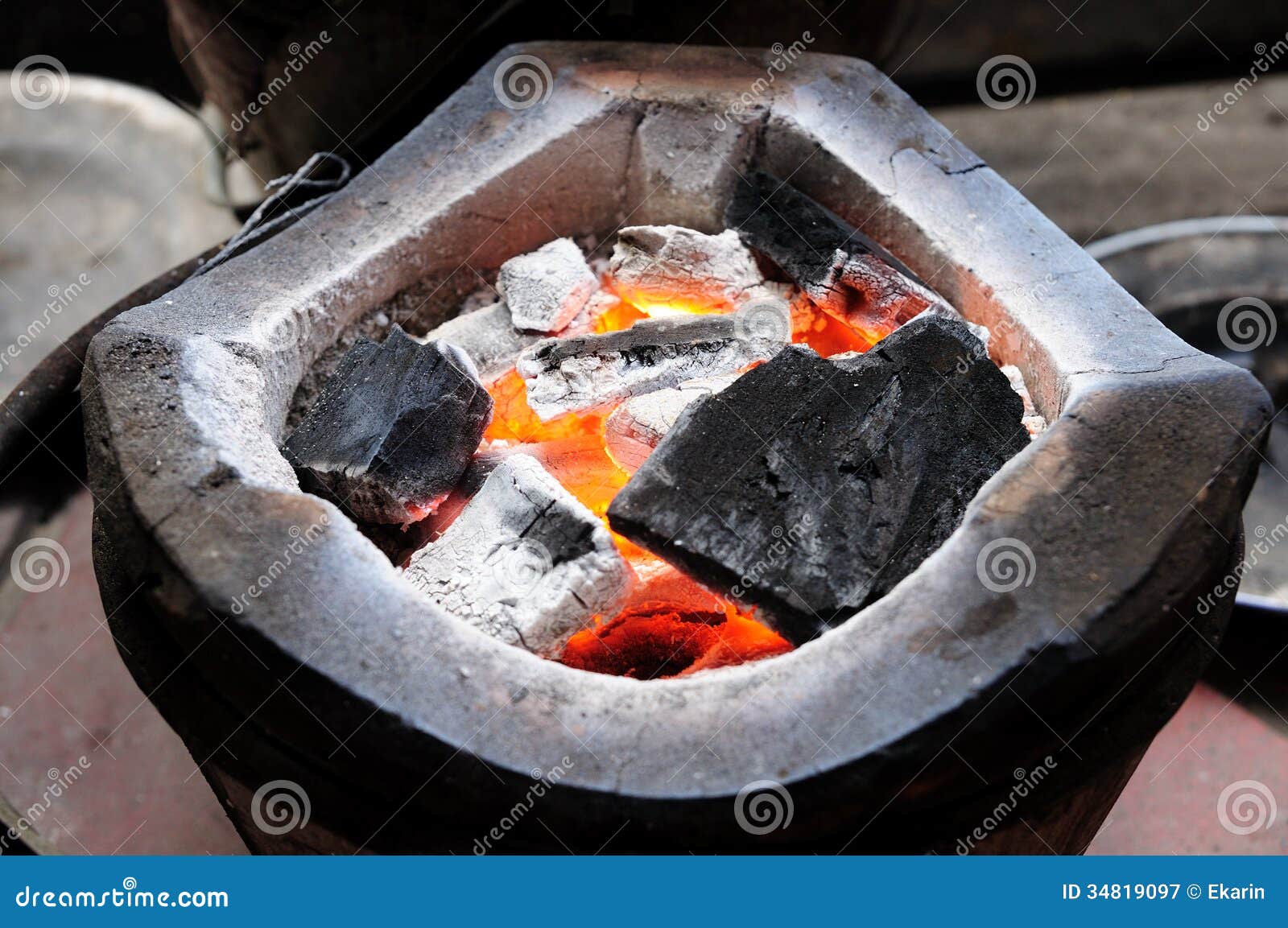 Charcoalbrazier with Charcoals Fired Stock Image Image of heating