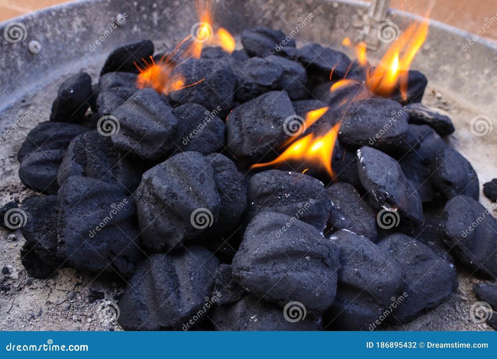 Charcoal Bricks Catching Fire Stock Photo Image of barbeque, bricks