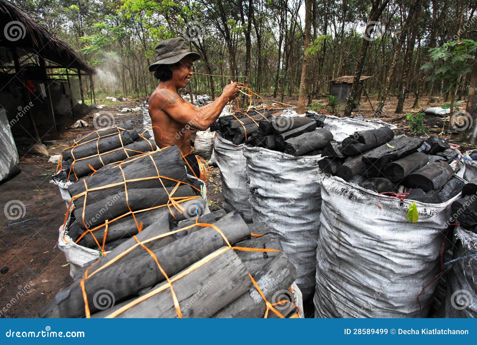 Charcoal factory worker editorial stock image. Image of flames 28589499