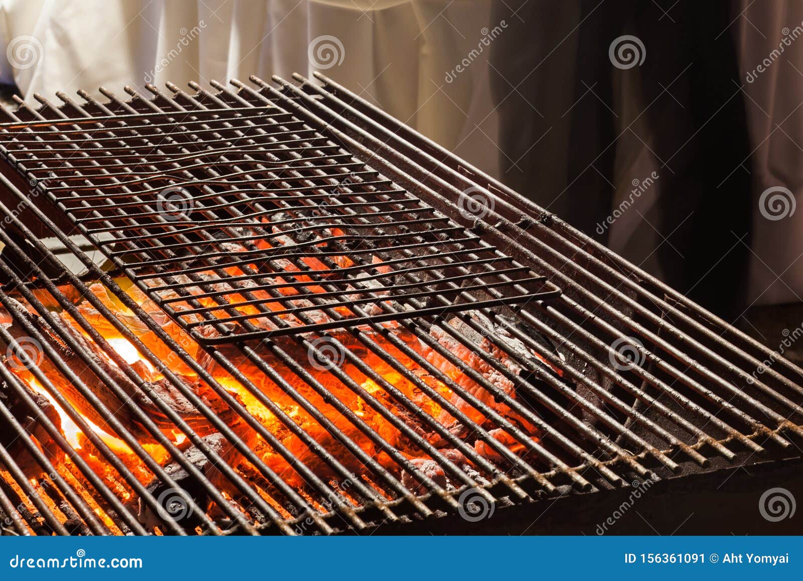 Charcoal Fire Grill, Close Up with Live Flames. Stock Image Image of