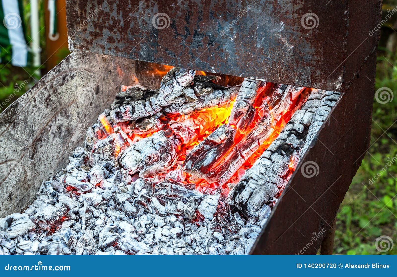 Charcoal Preparing for Making Bbq in Metal Mangal Stock Photo Image
