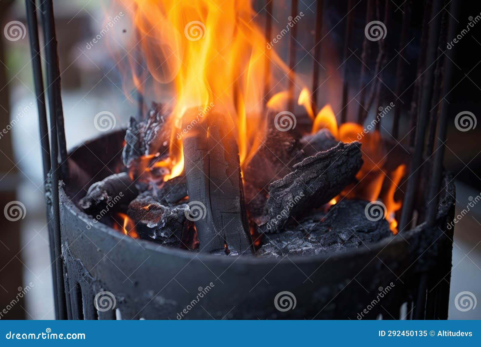 Charcoals Aflame in an Upright Chimney Starter Stock Image Image of