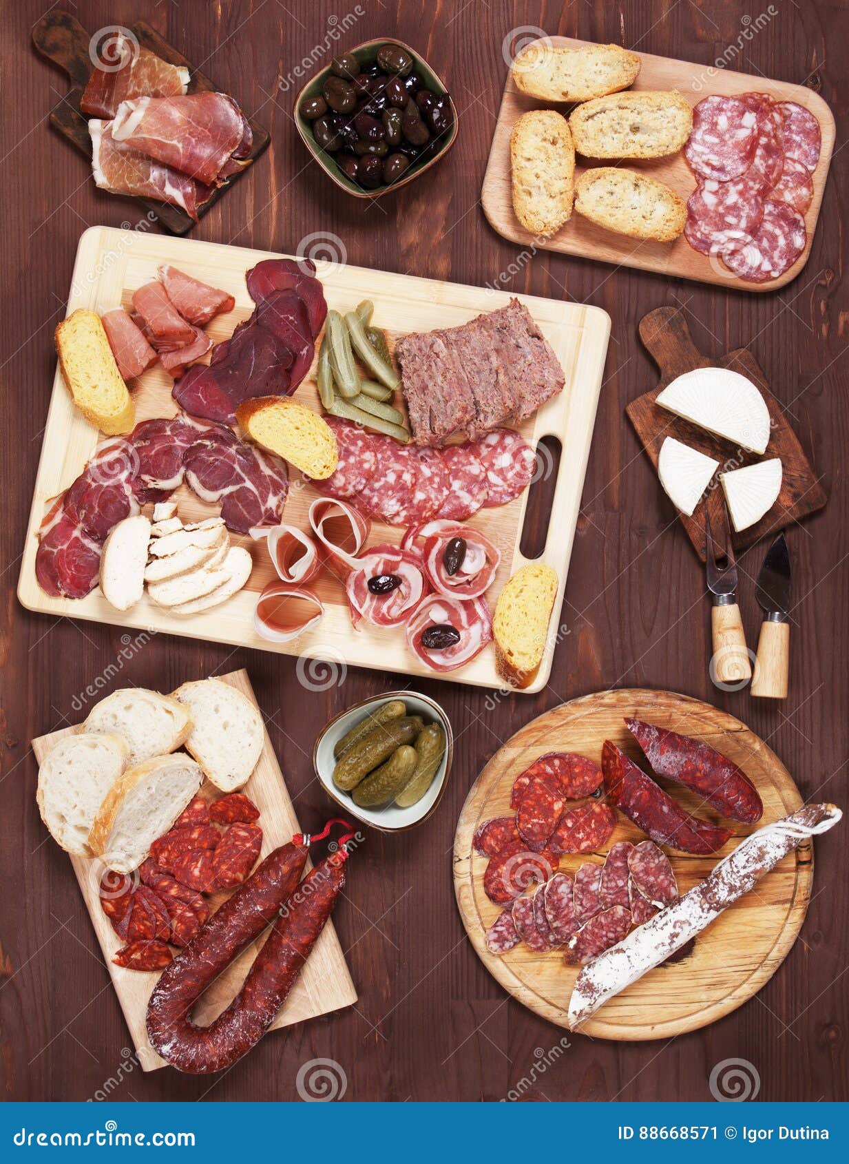 Charcuterie Board with Cured Meat and Olives Stock Image Image of