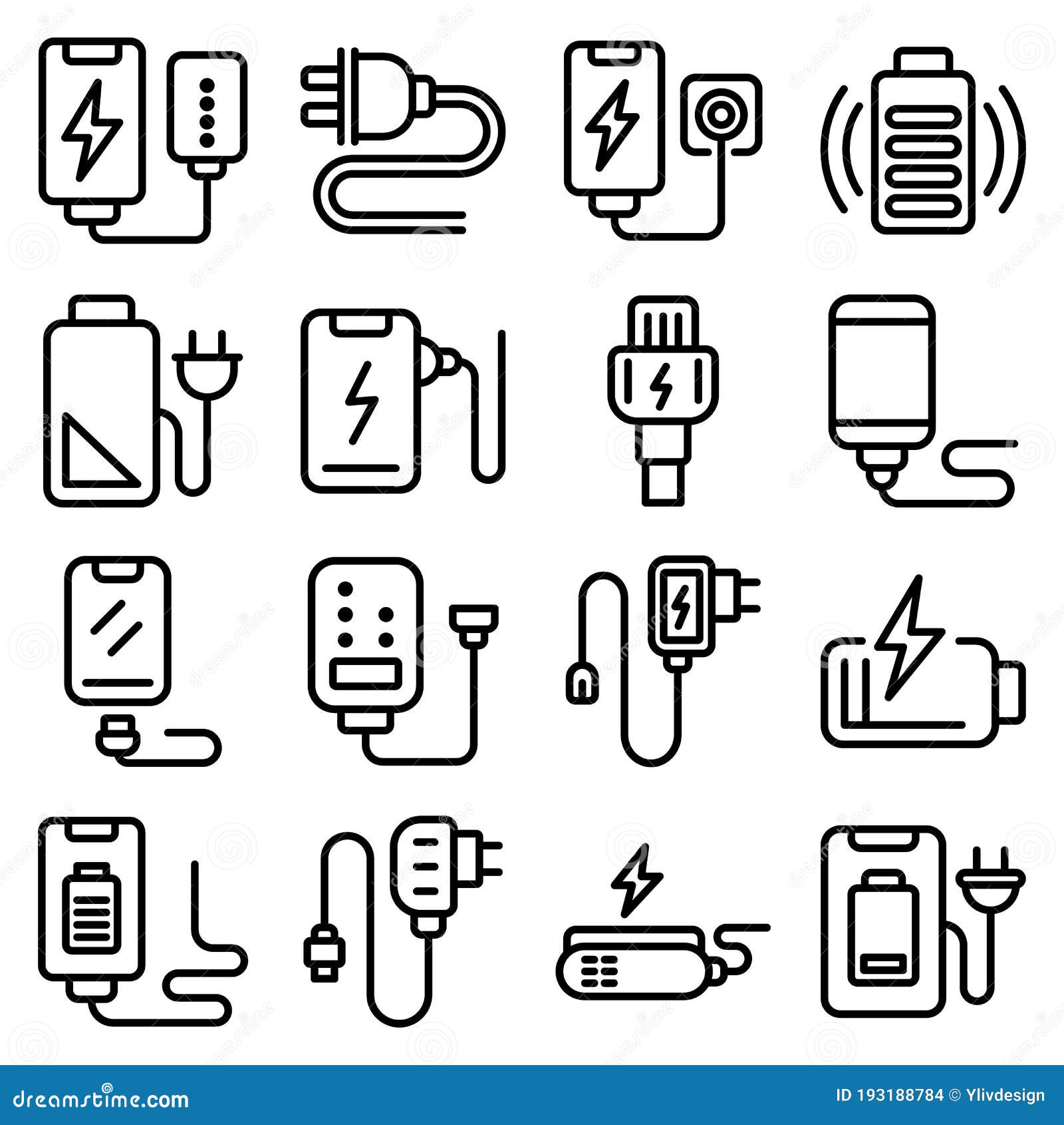 Charger Icons Set, Outline Style Stock Vector Illustration of charger