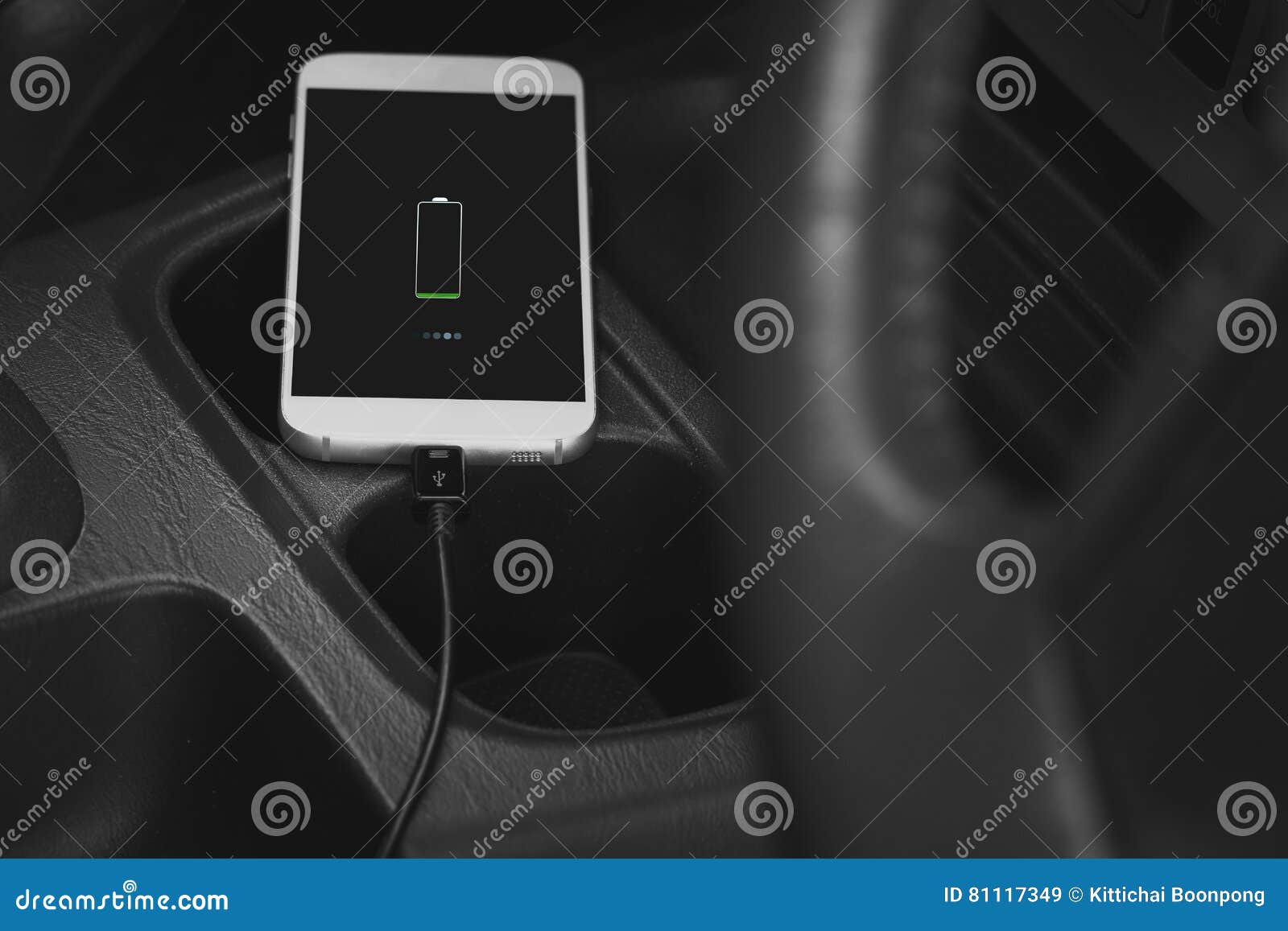 Charger plug phone on car. stock image. Image of black 81117349