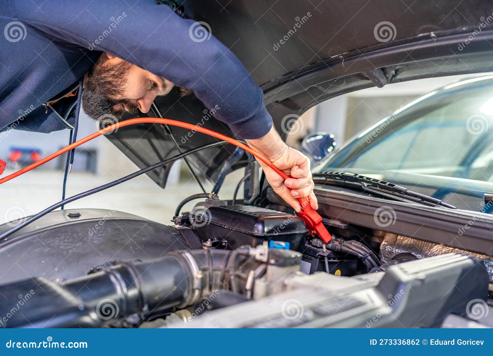 Charging the Car Battery Using Electric Cables Stock Photo Image of
