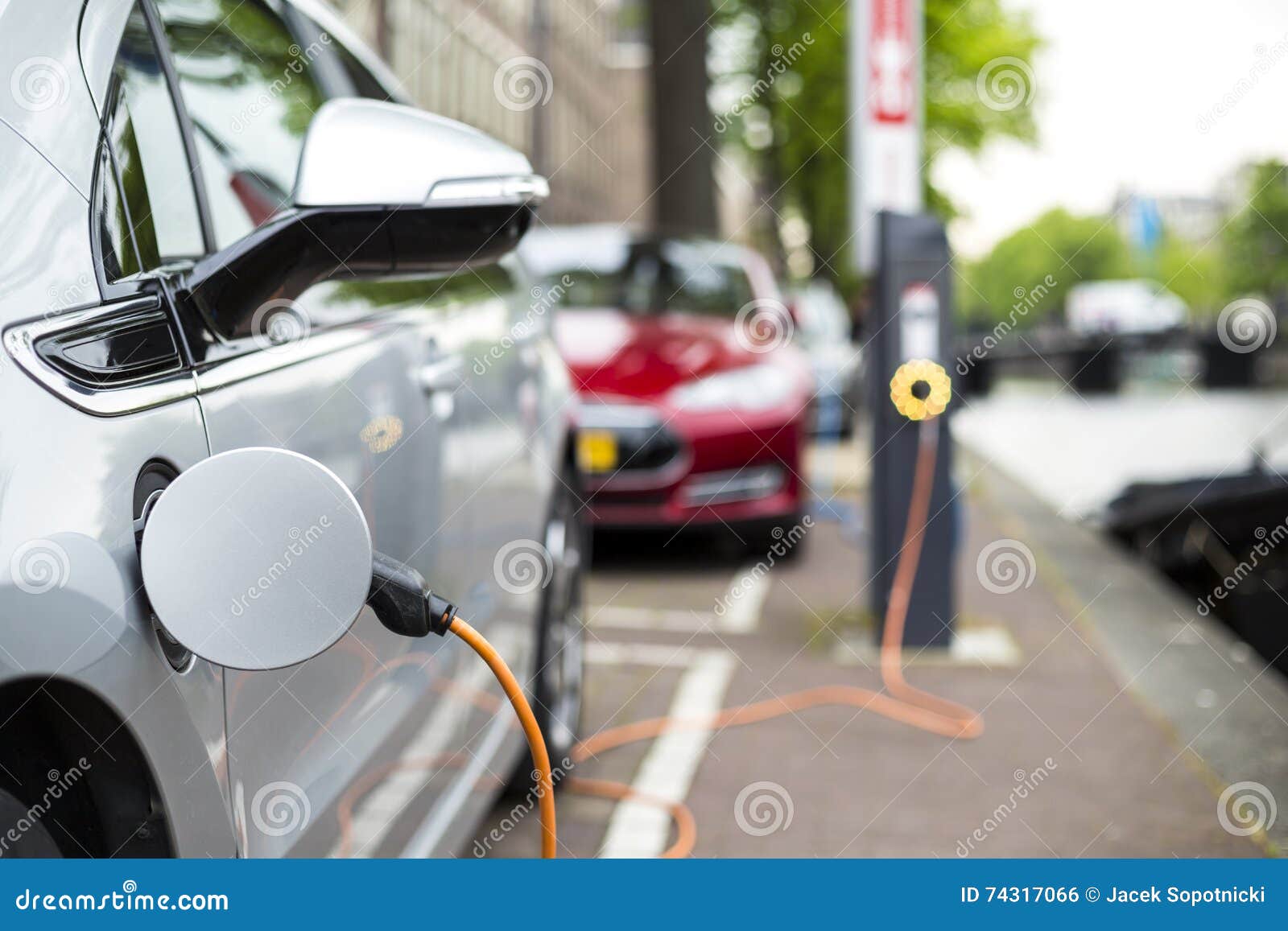 charging an electric car.