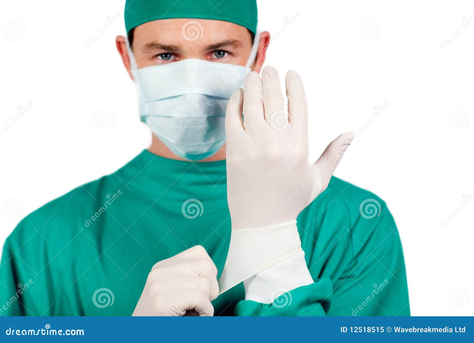 charismatic surgeon wearing surgical gloves