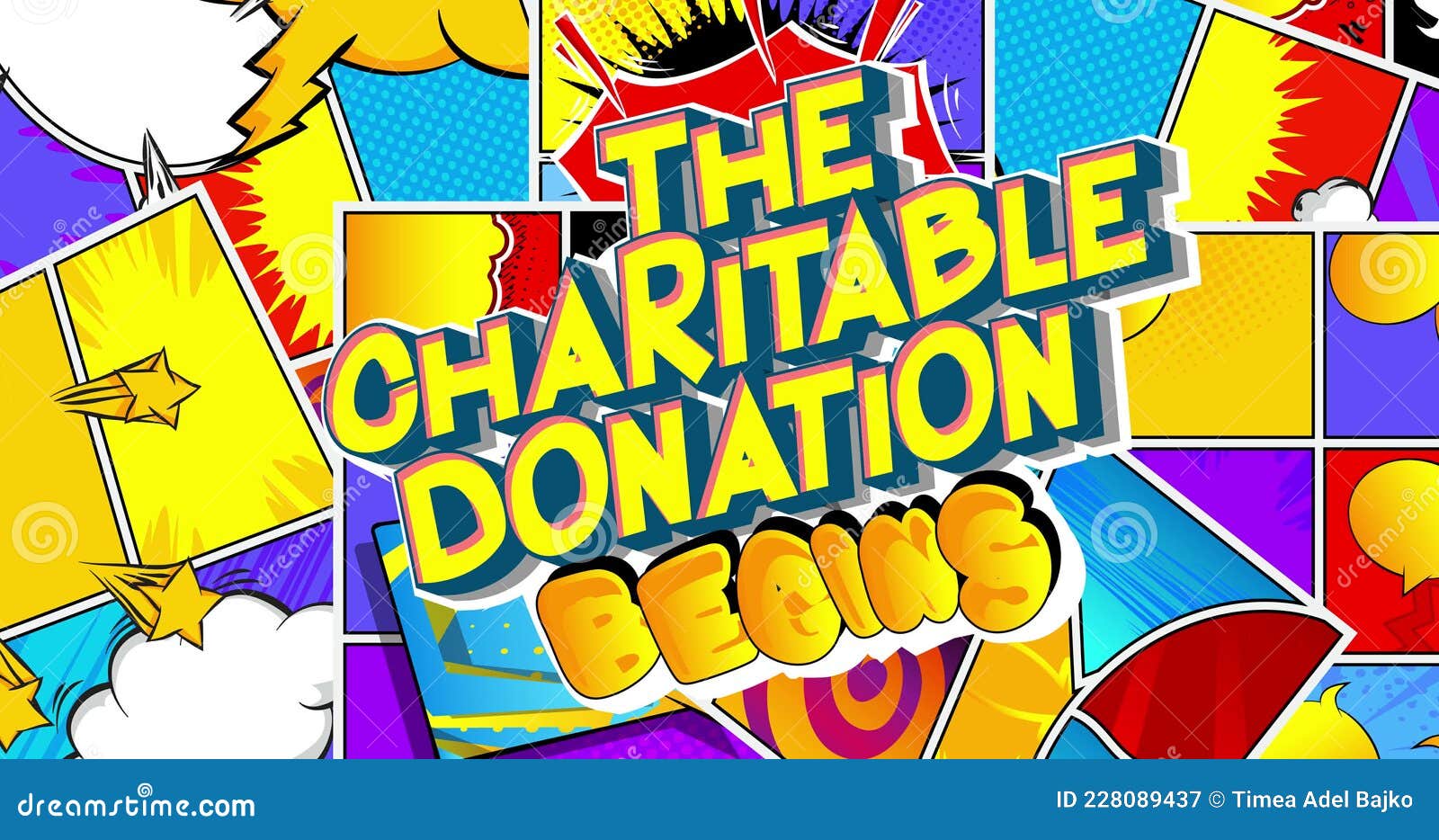 The Charitable Donation Begins. Comic Book Word Text with Changing