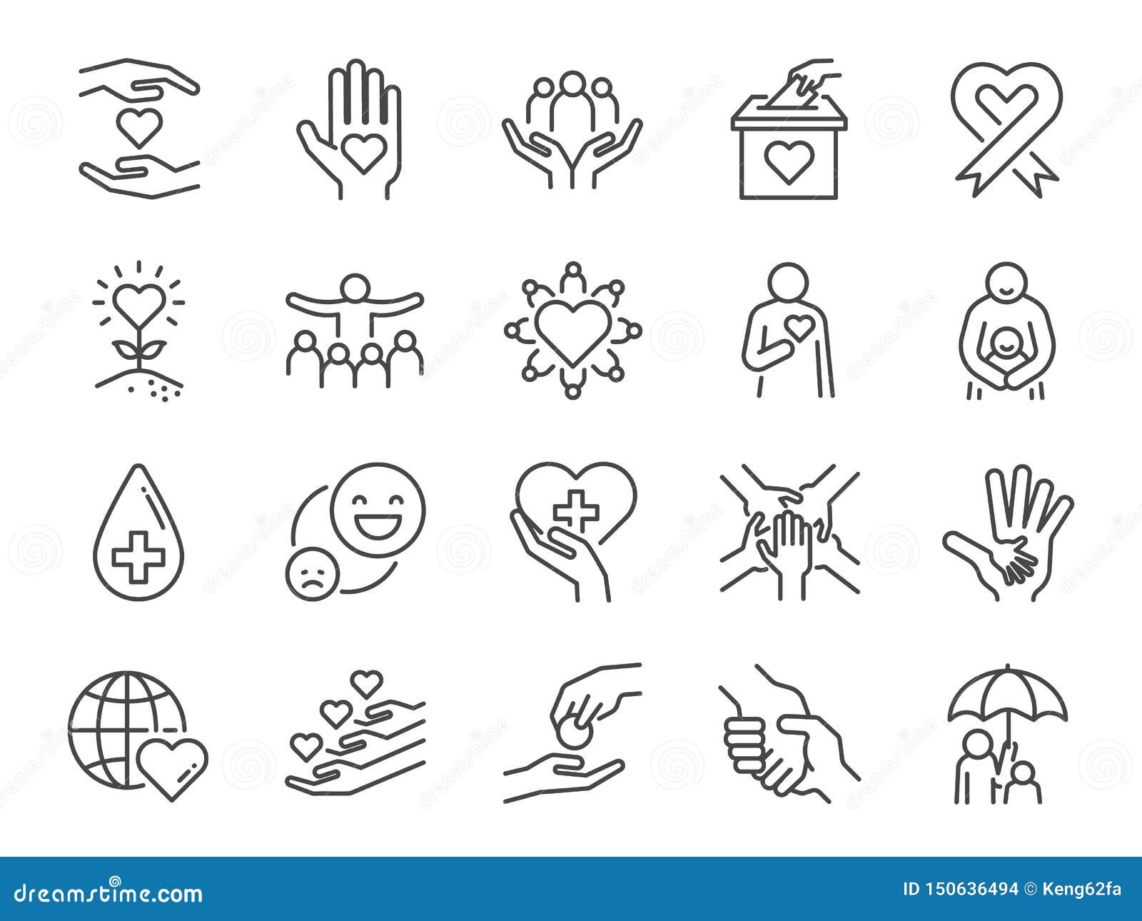 charity line icon set. included icons as kind, care, help, share, good, support and more.