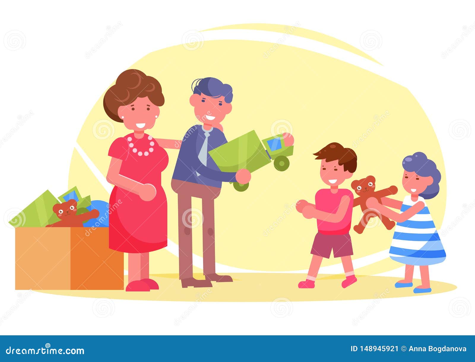 Charity Volunteers Donate Toys To Children From The Shelter Stock charity-volunteers-donate-toys-to-children-from-the-shelter-stock