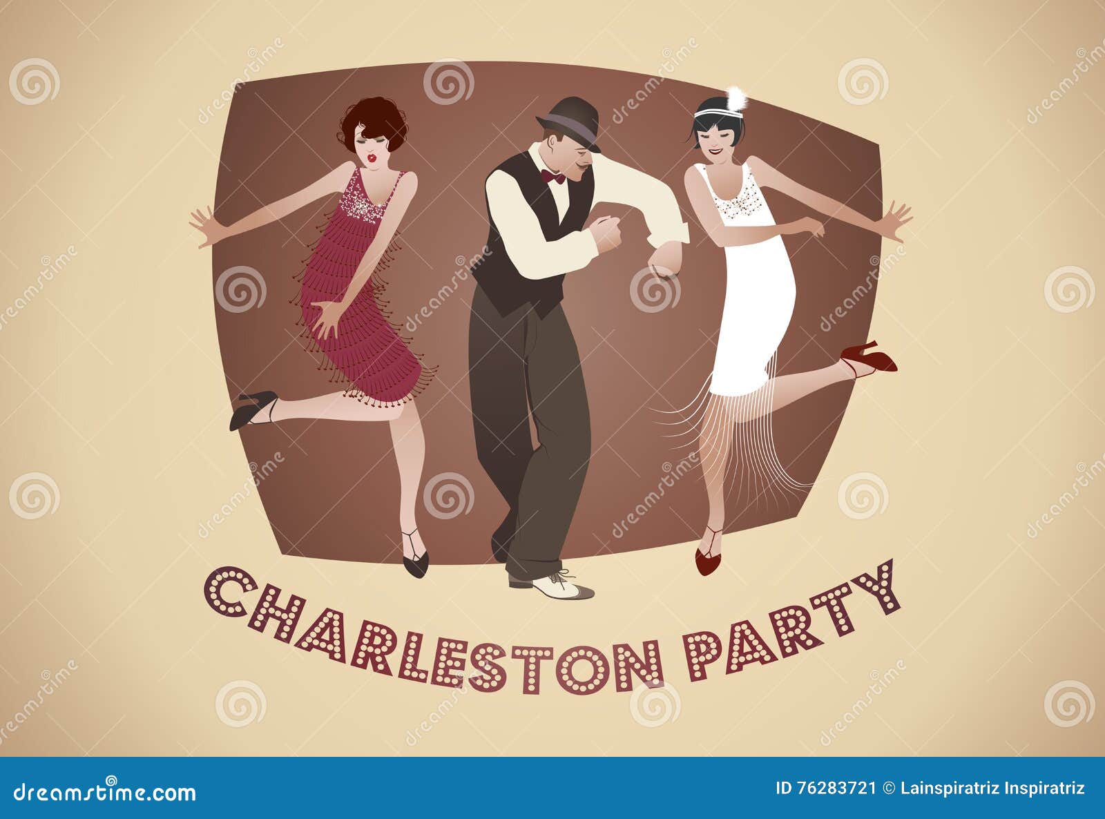 charleston party: man and funny girls dancing charleston.