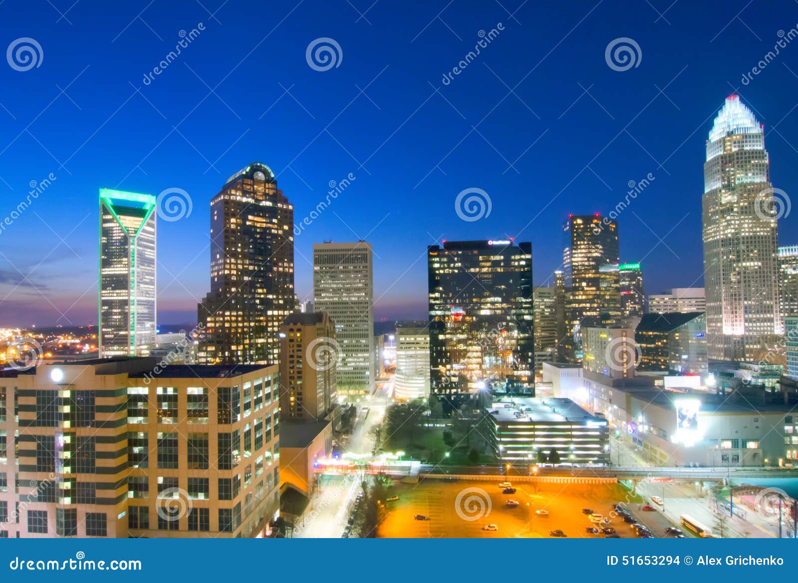 Charlotte Skyline at Dawn Hours Stock Photo Image of bloom, dawn