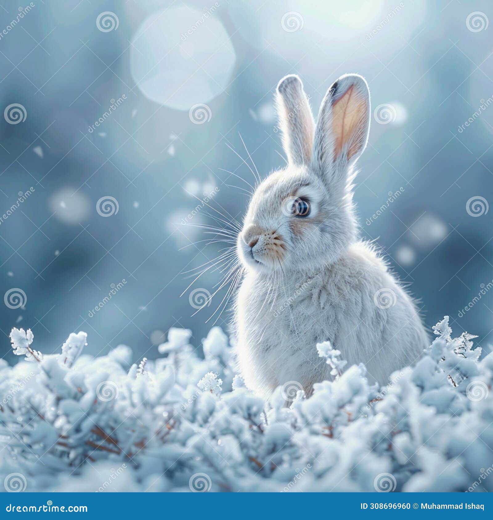 charming arctic hare against snowy backdrop, perfect for text inclusion