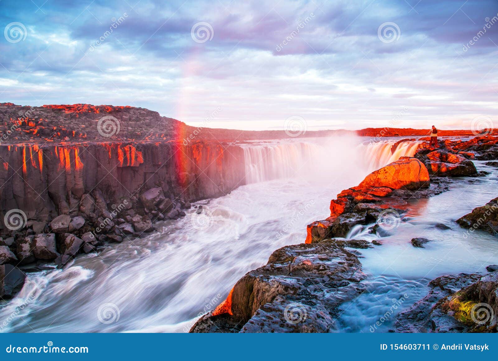charming beautiful waterfall selfoss in iceland with rainbow. exotic countries. amazing places. popular tourist atraction