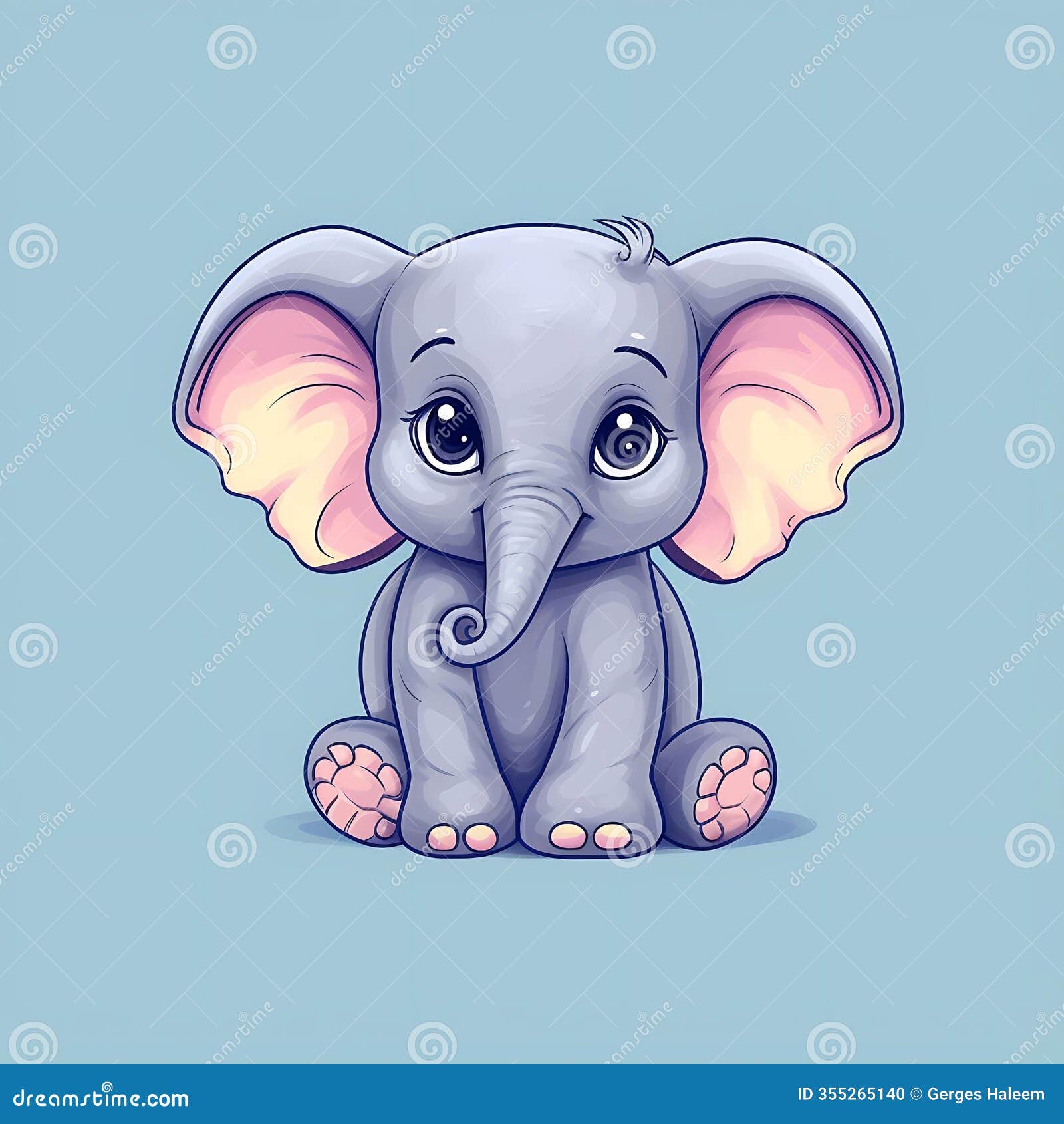 adorable cartoon elephant with big eyes and playful demeanor.