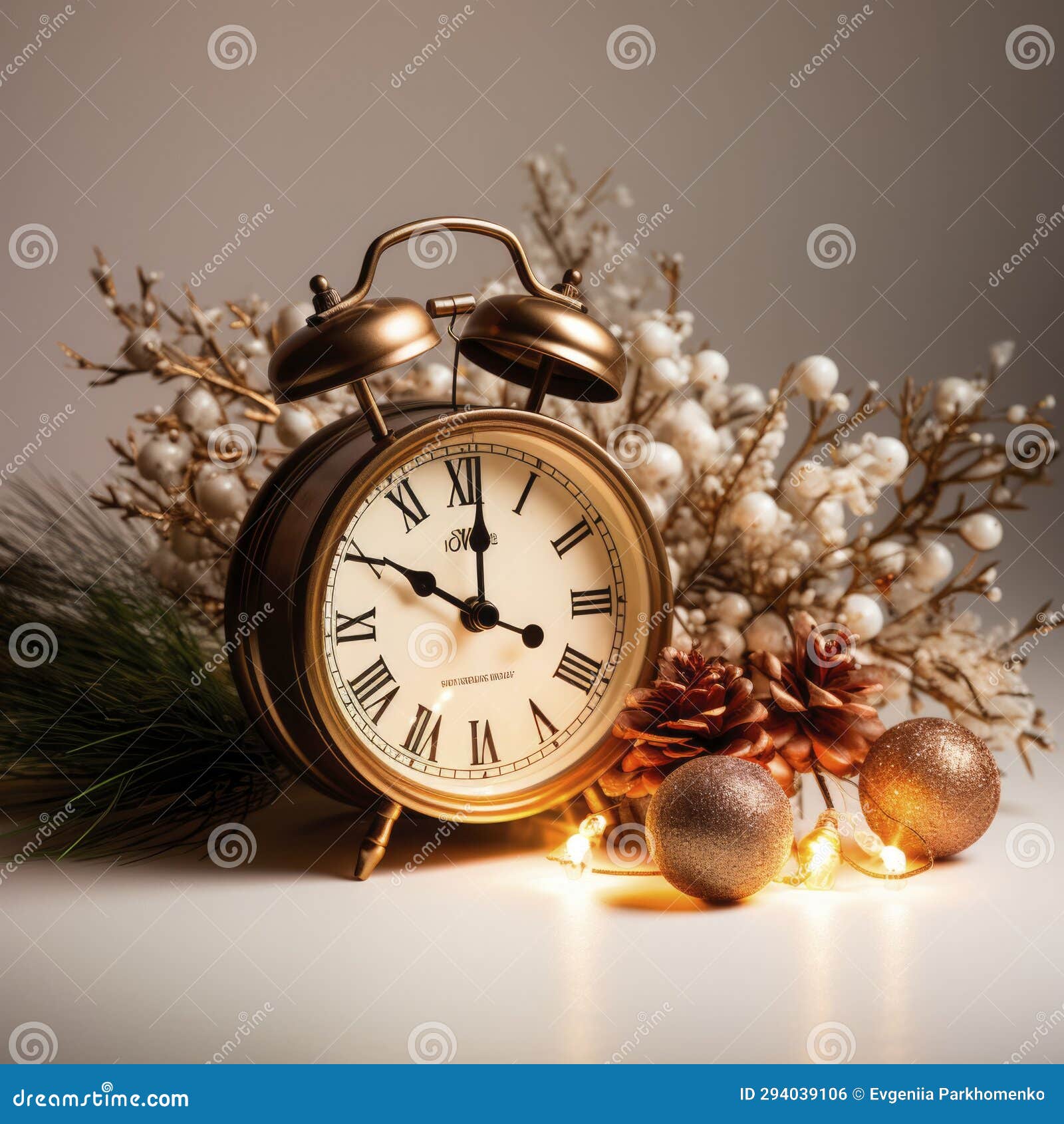 Charming Christmas Still Life Depicts a Soulful Journey of Time on an Elegant Clock, Enveloped 