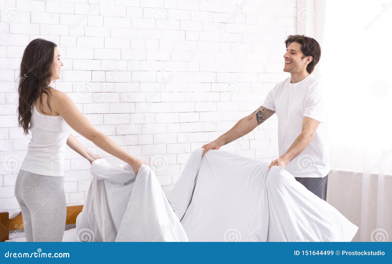 Charming Couple In Love Making Bed Together Stock Image Image Of