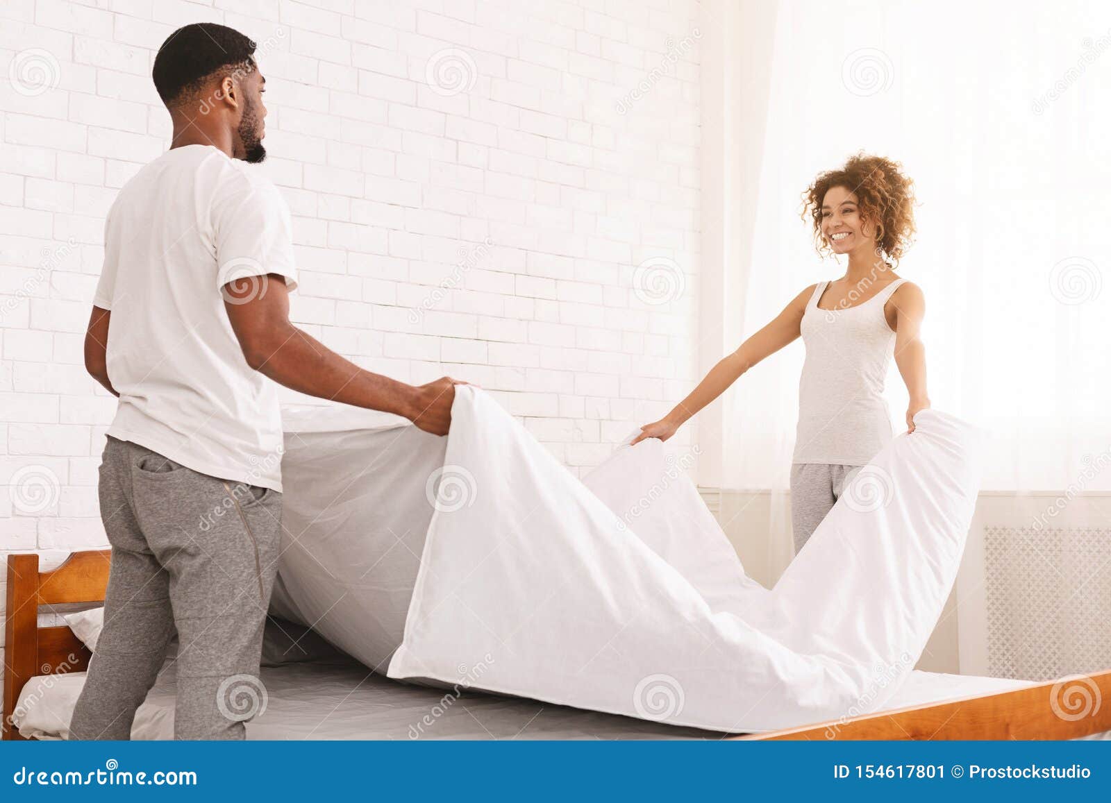 Charming Couple In Love Making Bed Together Stock Image Image Of