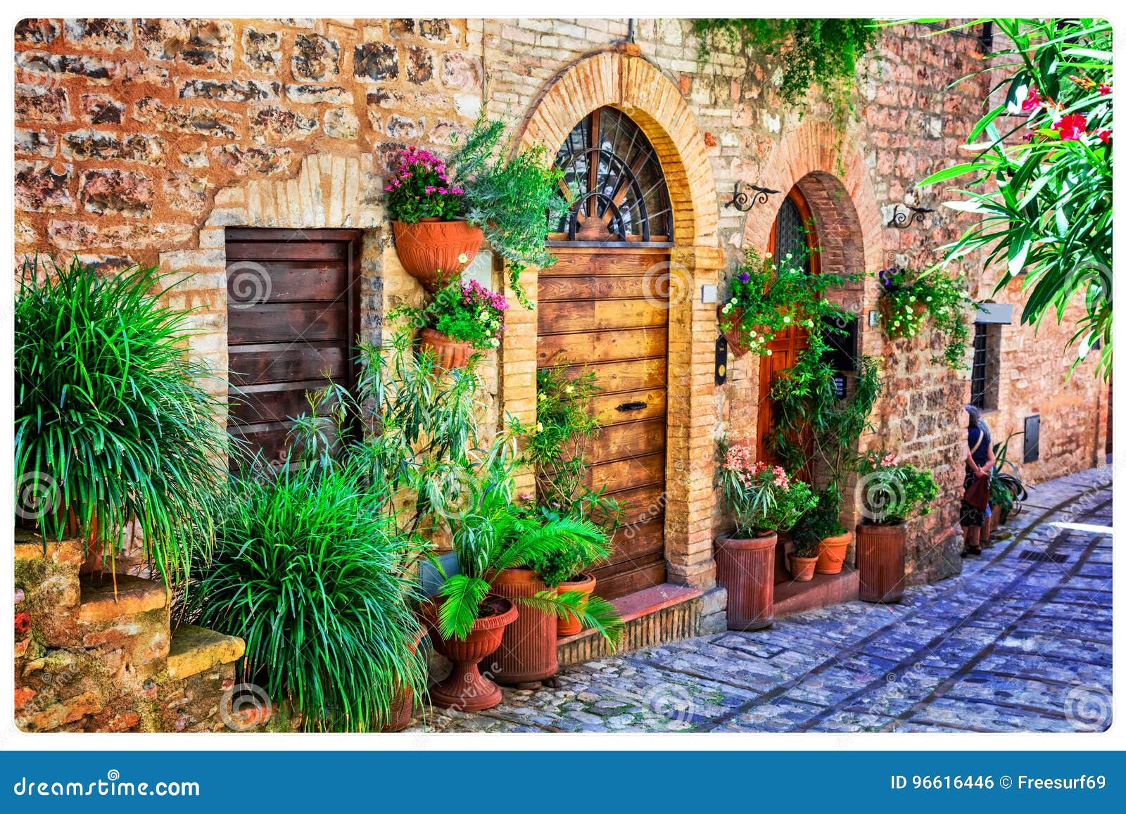 charming floral decorated streets of medieval towns of italy. sp