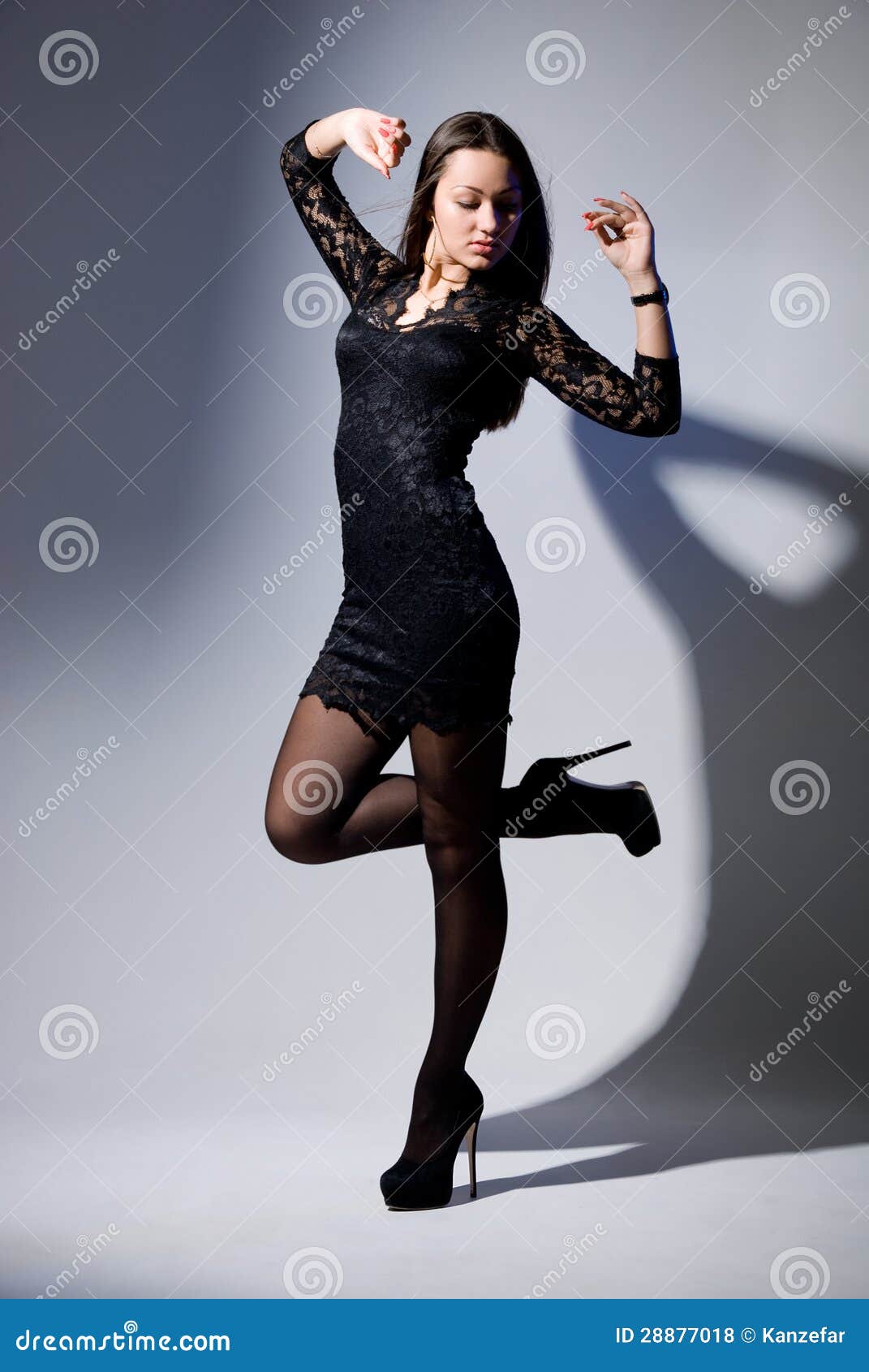 Charming Girl In Black Dress Dancing Stock Photo Image of beautiful