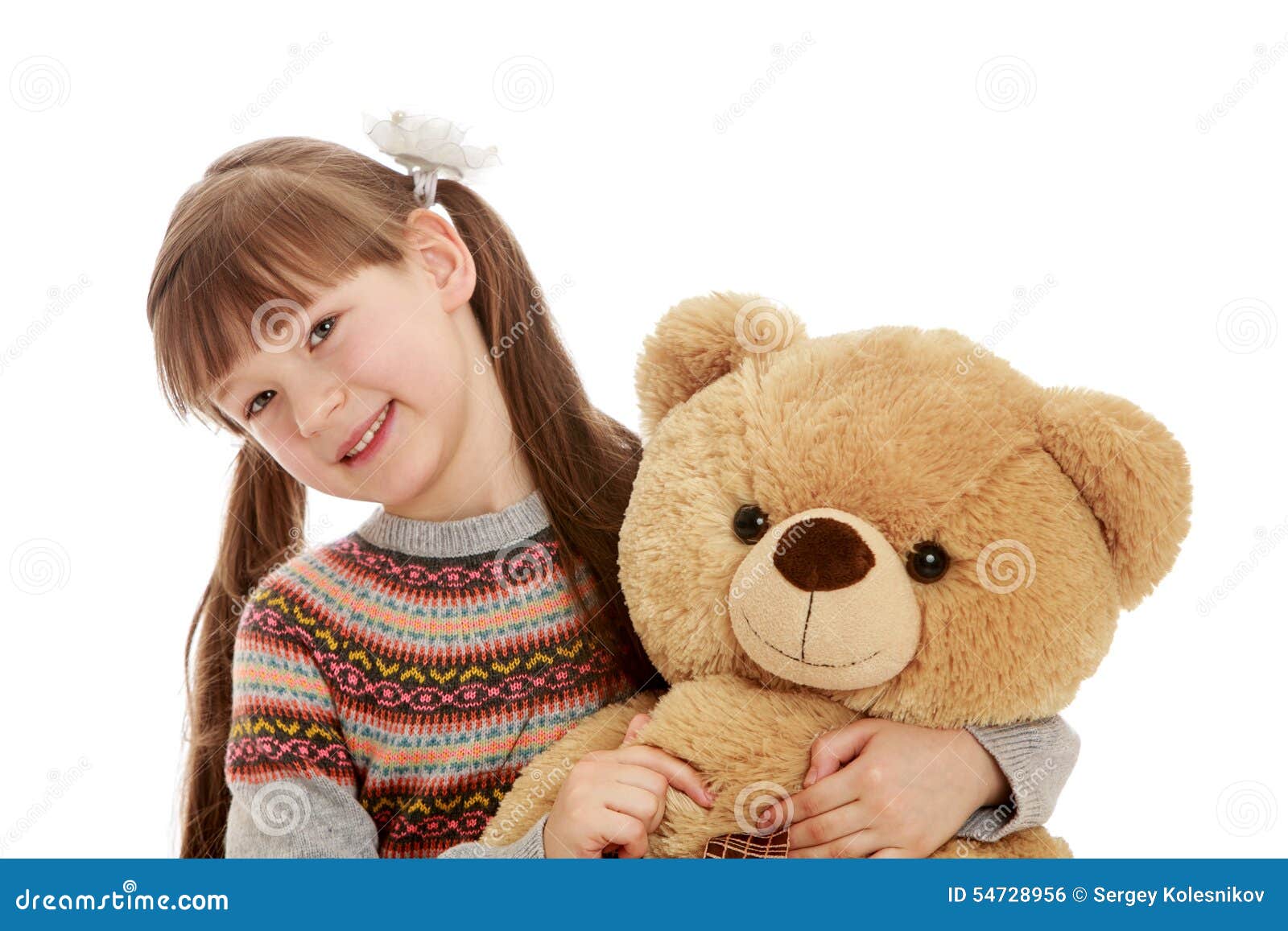 Charming Girl with Tails Hugging a Teddy Bear Stock Photo - Image of ...