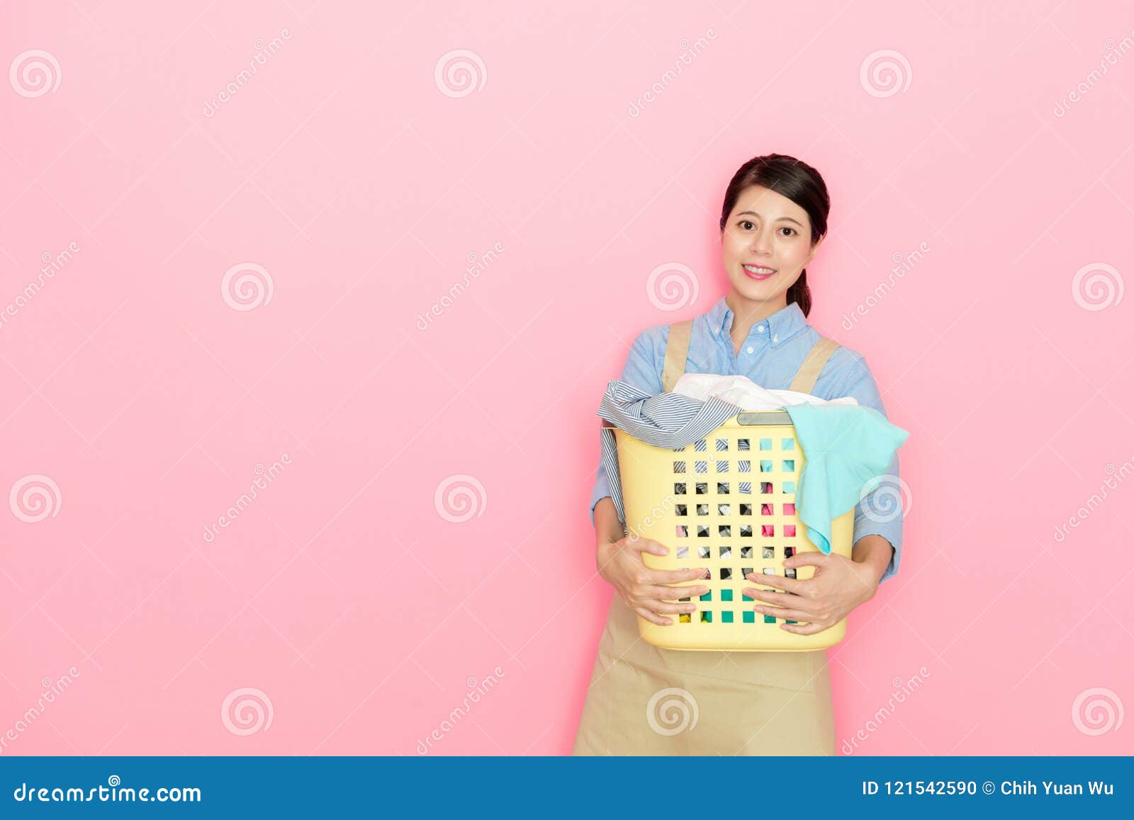 Japanese Housewife Holding a Basket Stock Photo