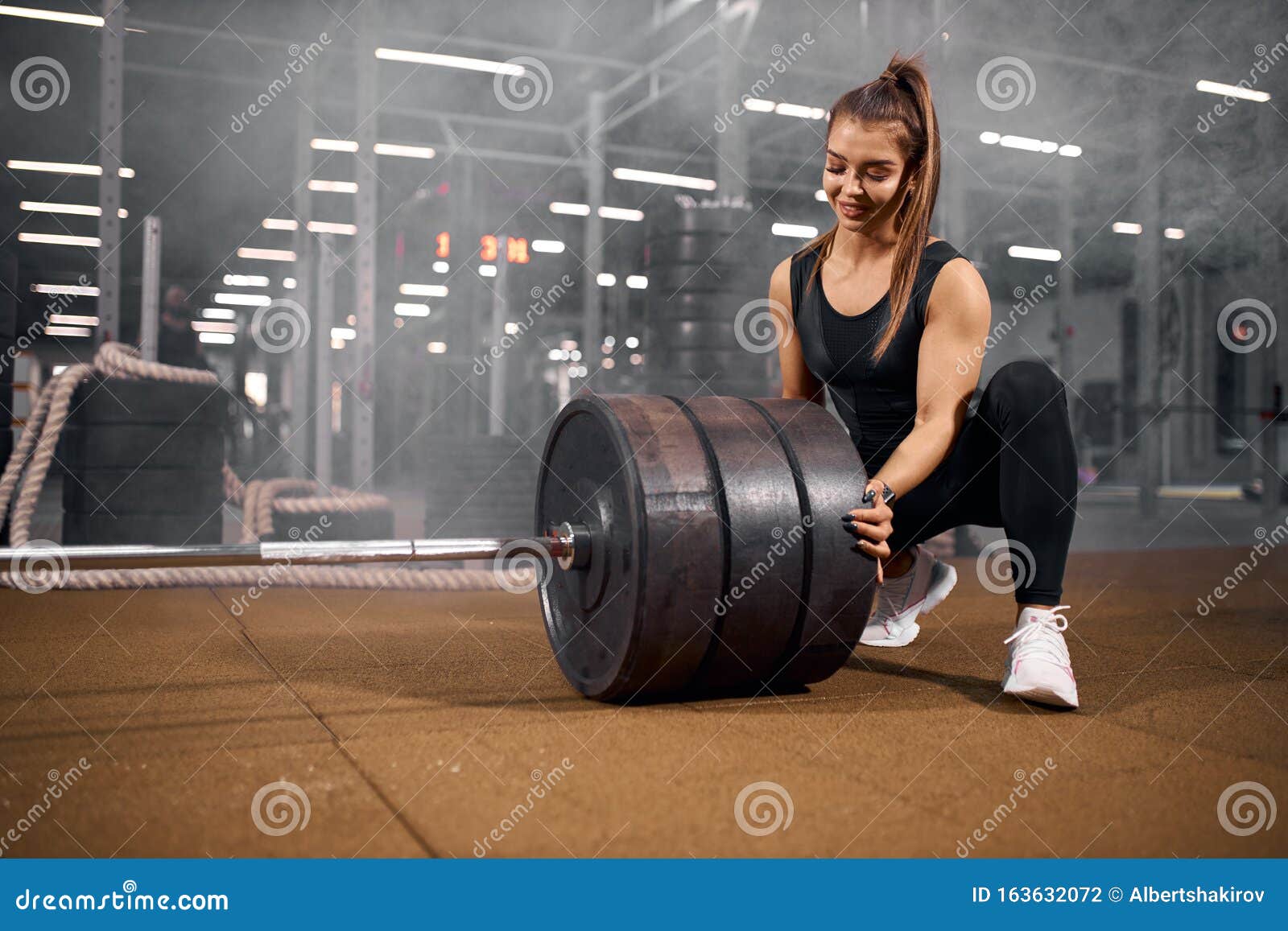 Charming Female with Heavy Barbell Stock Photo - Image of powerlifting ...