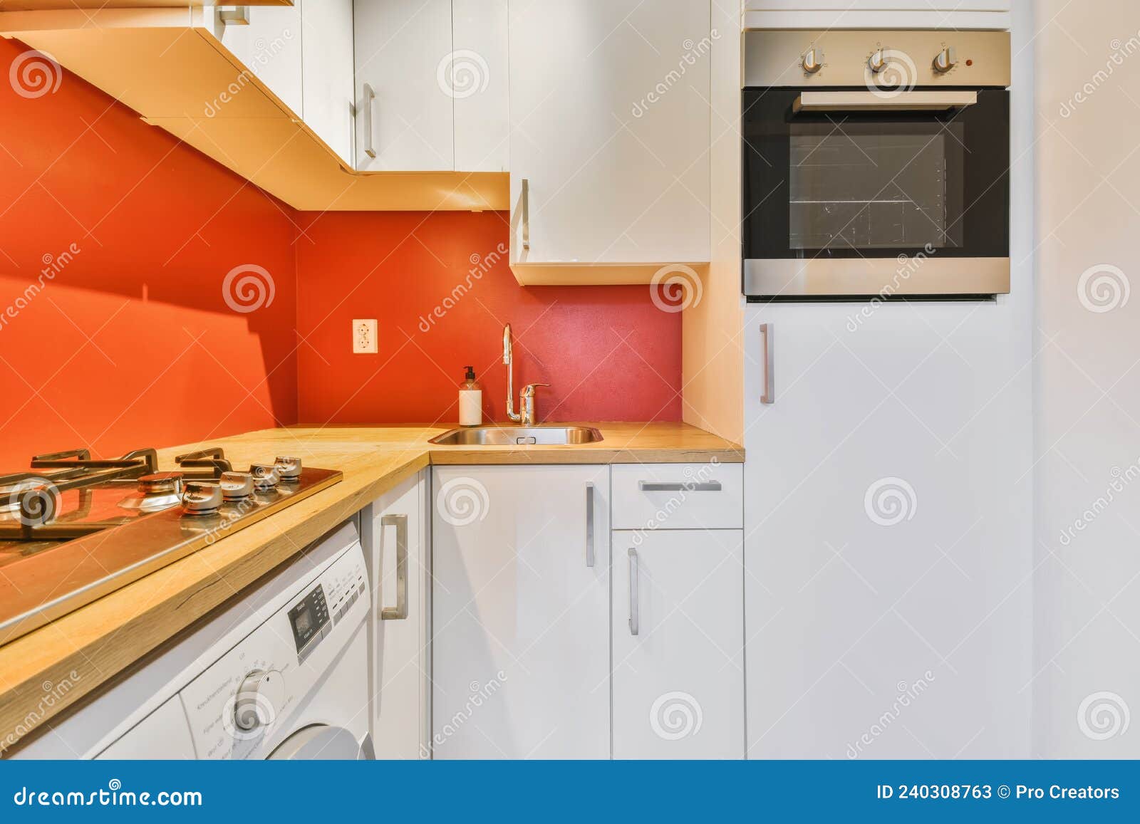 Charming Kitchen with Orange Walls Stock Image Image of home