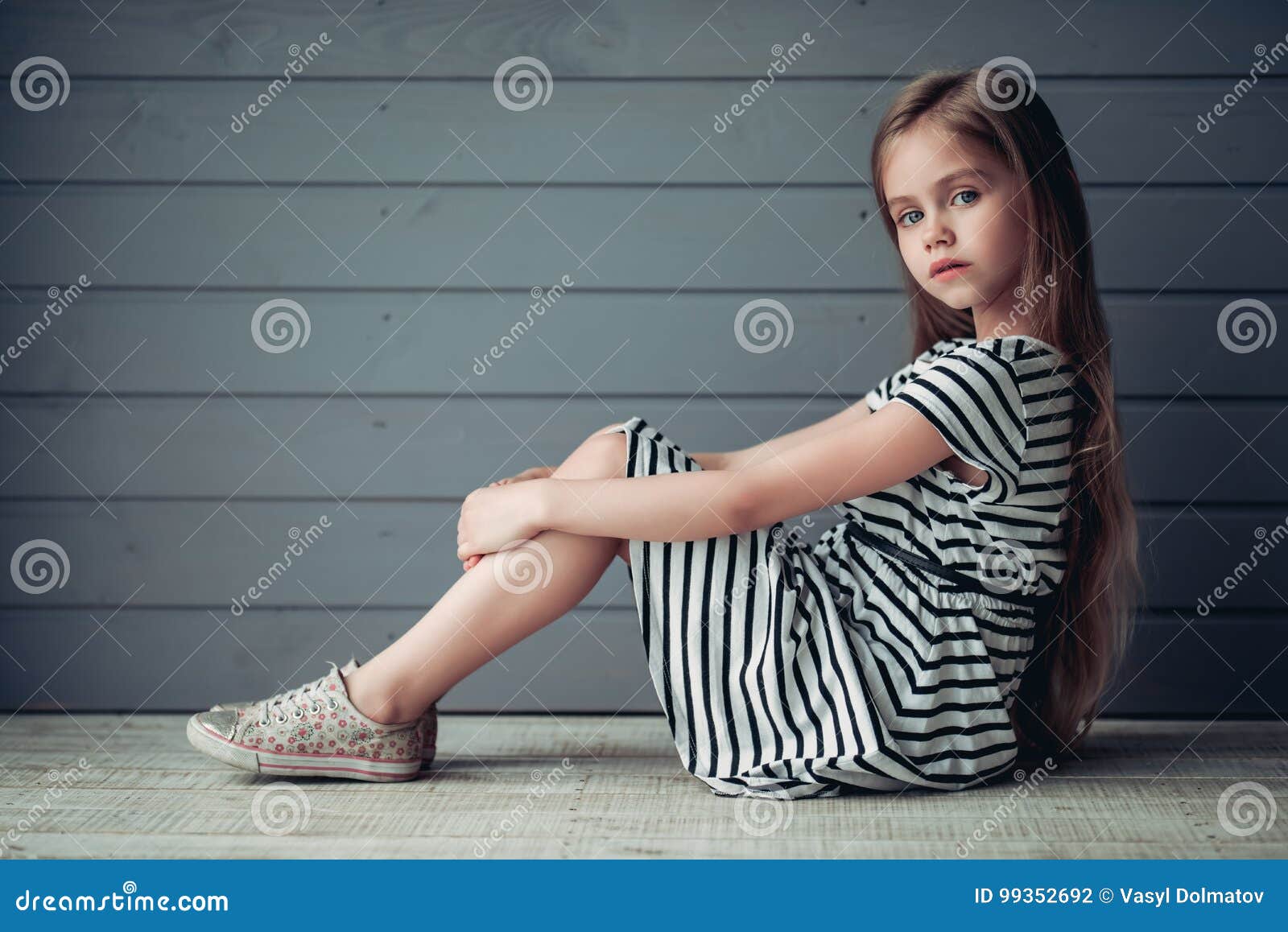 Cute Little Girl on Grey Background Stock Photo - Image of happy ...