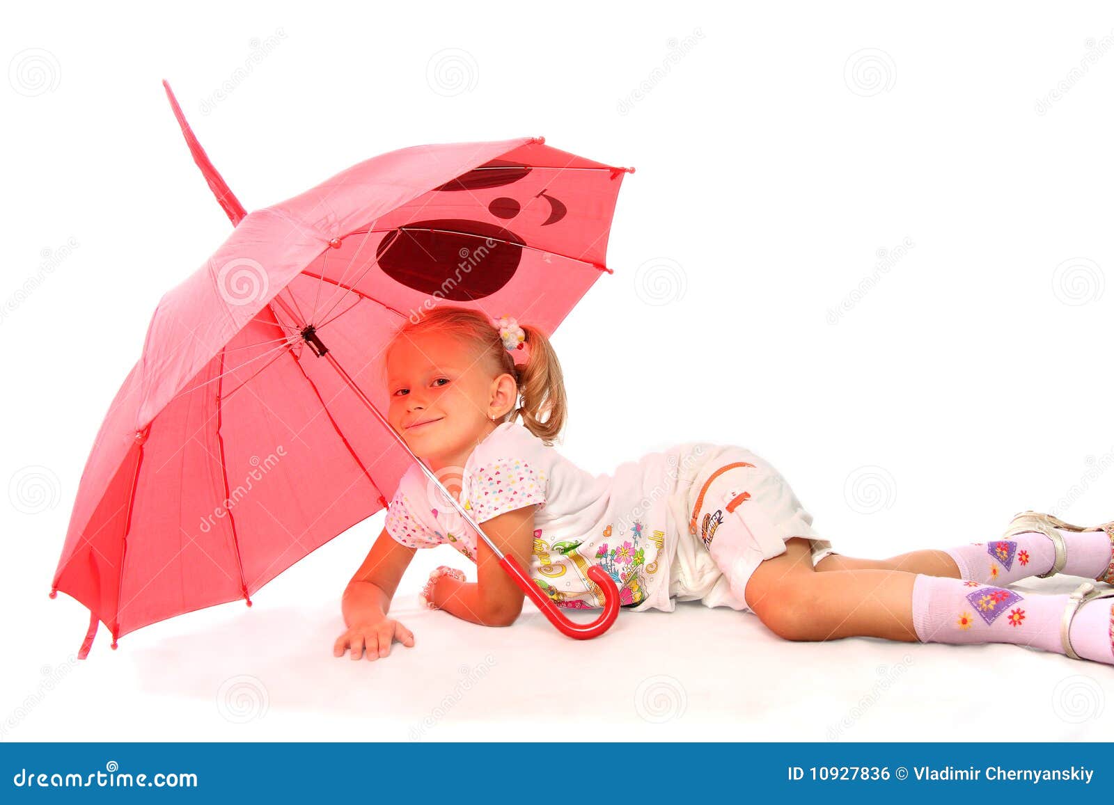 The Charming Little Girl with Red Umbrella Stock Photo Image of female, face 10927836