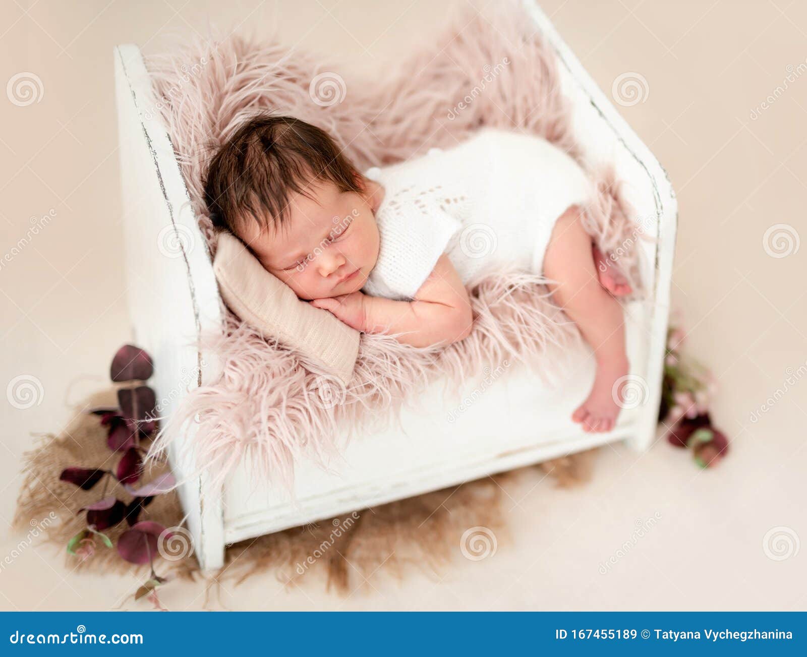 Newborn Sleeping in Tiny Bed Stock Image Image of home, lying 167455189