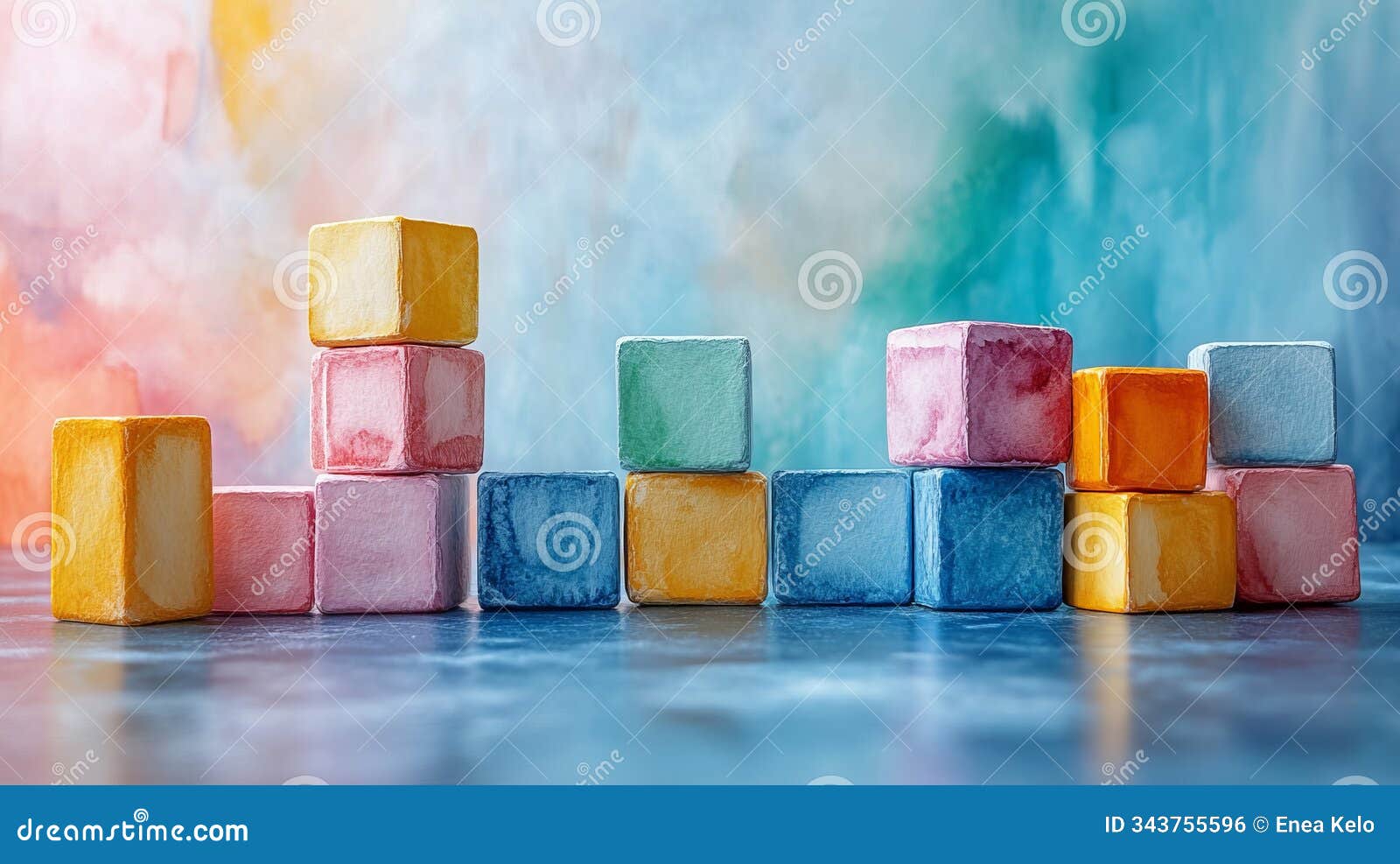 soft blue watercolor toy blocks background