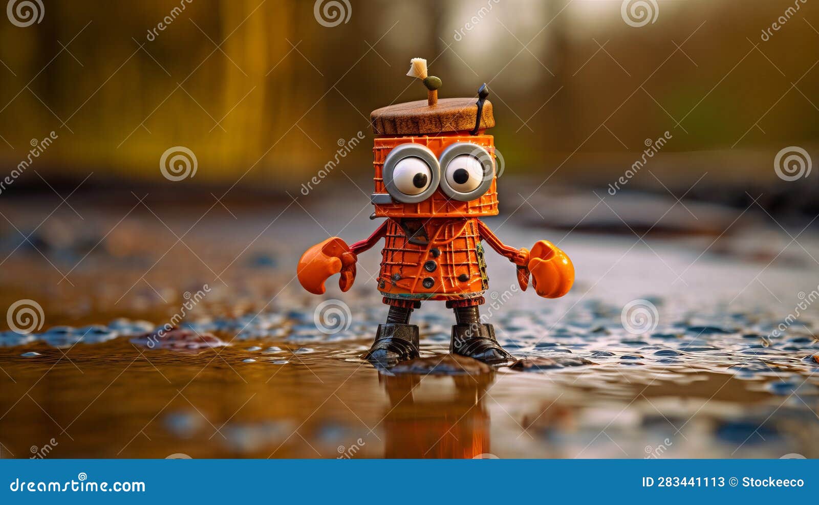 charming scottish robot toy swimming in irn bru puddle