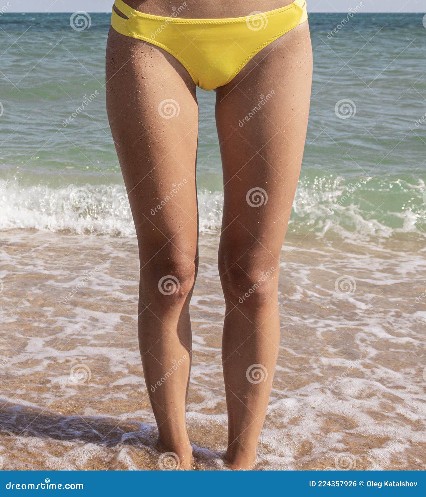 Beautiful Long Slender Sexy Female Legs Yellow Panties And