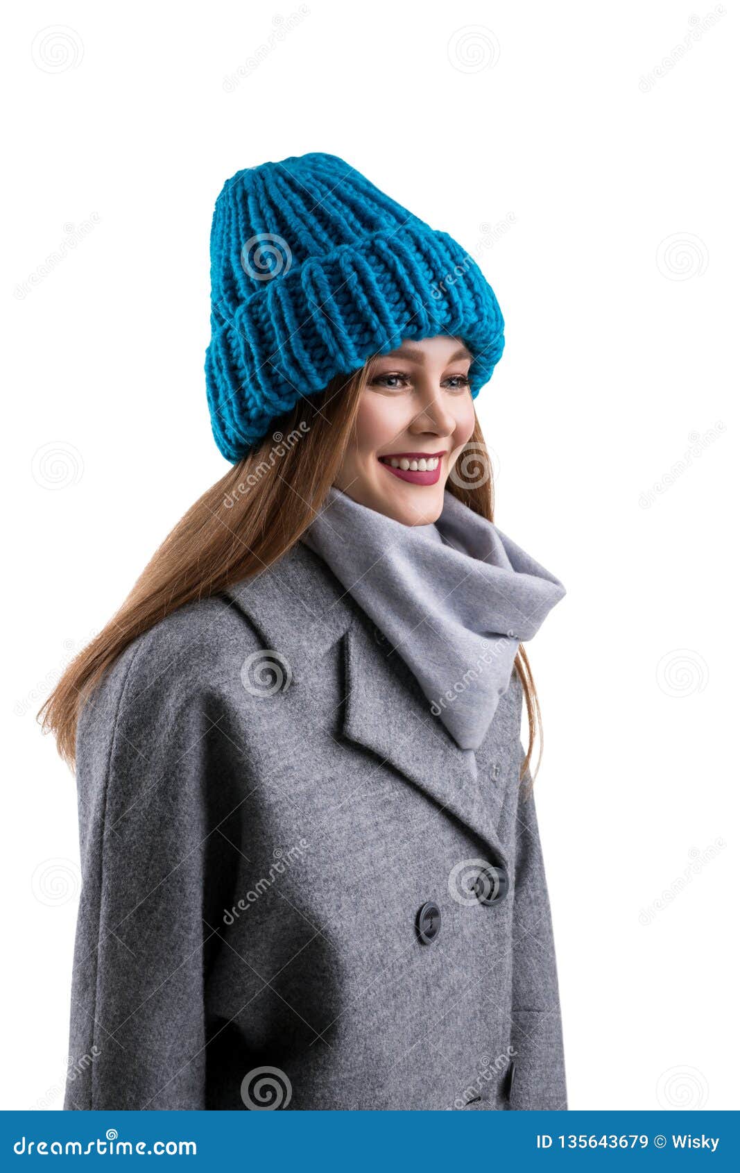 Charming Smiling Young Woman in Hat, Scarf and Coat Stock Image - Image ...