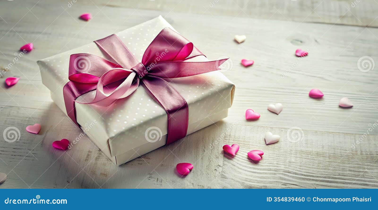 charming vintage gift box with pink ribbon and hearts a whimsical topdown view for a touch of nostalgia