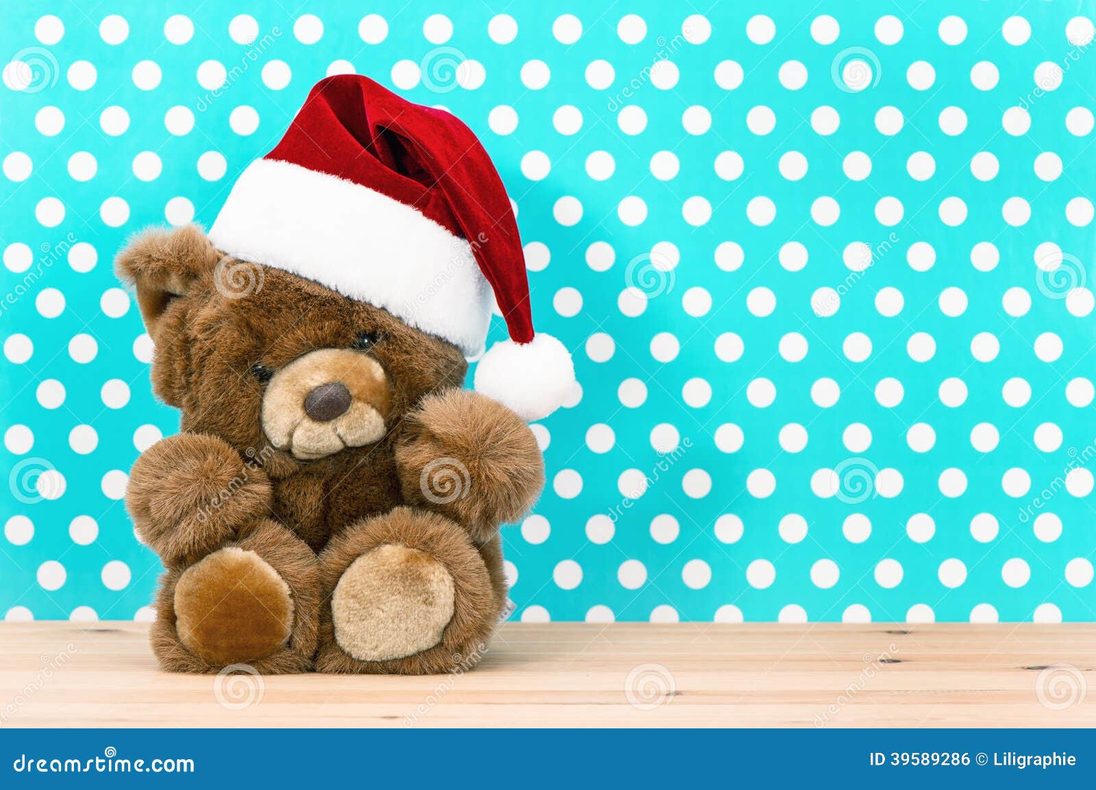 Charming Vintage Teddy Bear with Santa Ha Stock Photo - Image of ...