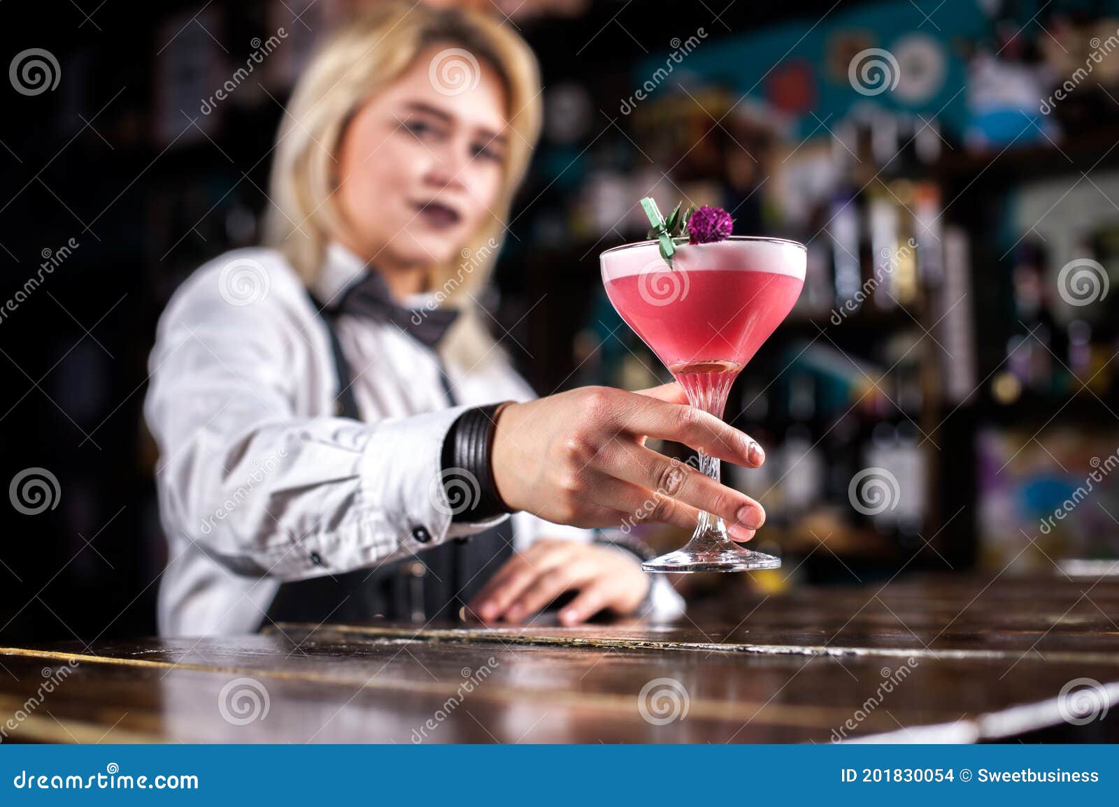 Charming Woman Barman Mixes a Cocktail Stock Photo - Image of liquide ...