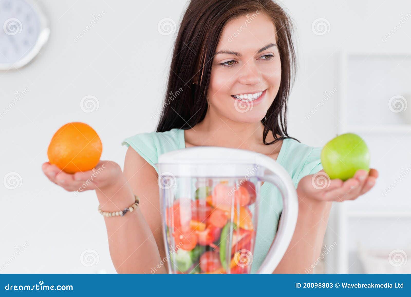 Charming Woman with a Blender and Fruits Stock Image Image of indoors, drink 20098803