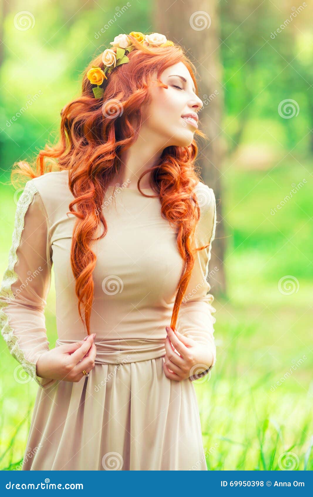 Charming Young Woman in the Forest Stock Photo - Image of dreamy ...