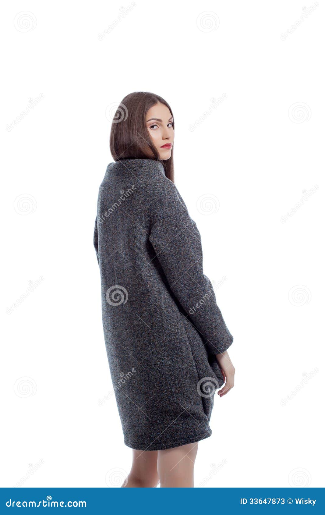 Charming Young Woman Posing in Gray Woolen Coat Stock Image Image of