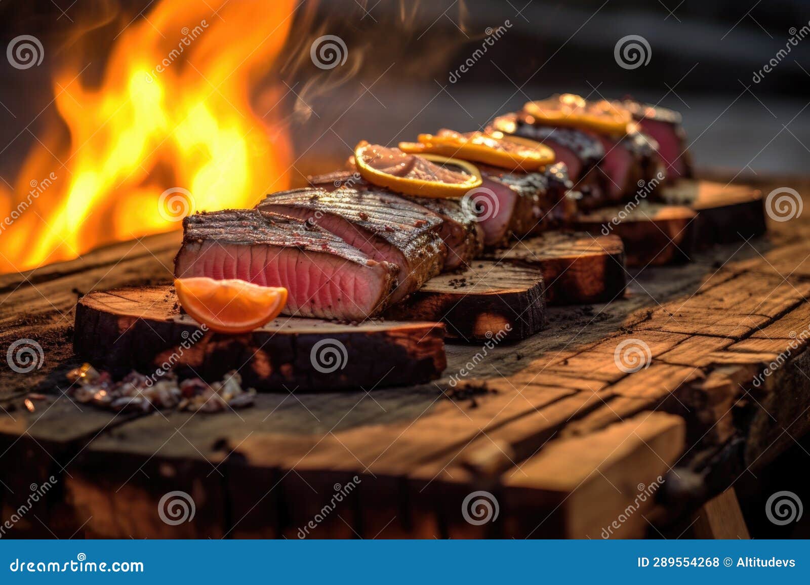 Charred Cedar Plank with Cooked Tuna Steaks Stock Photo Image of