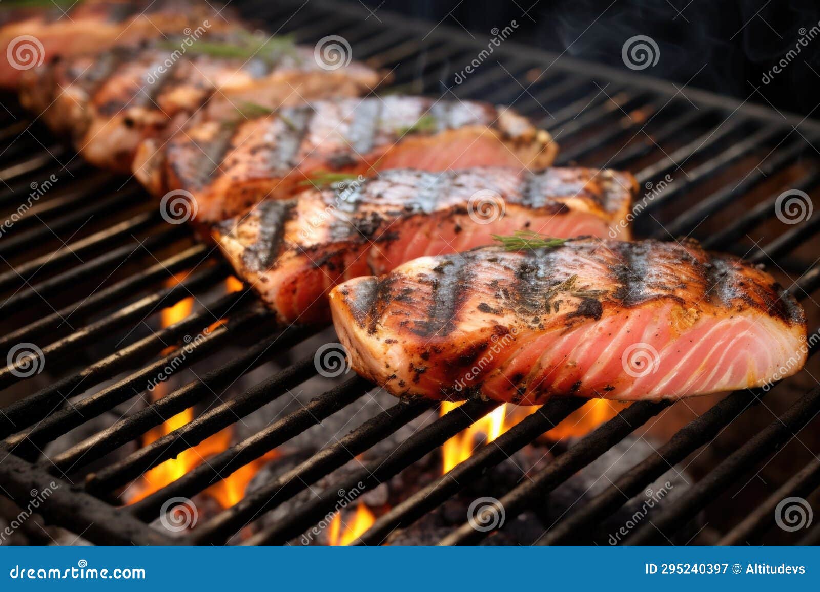 Charred Tuna Steaks on a Barbecue Grill Stock Image Image of grilling