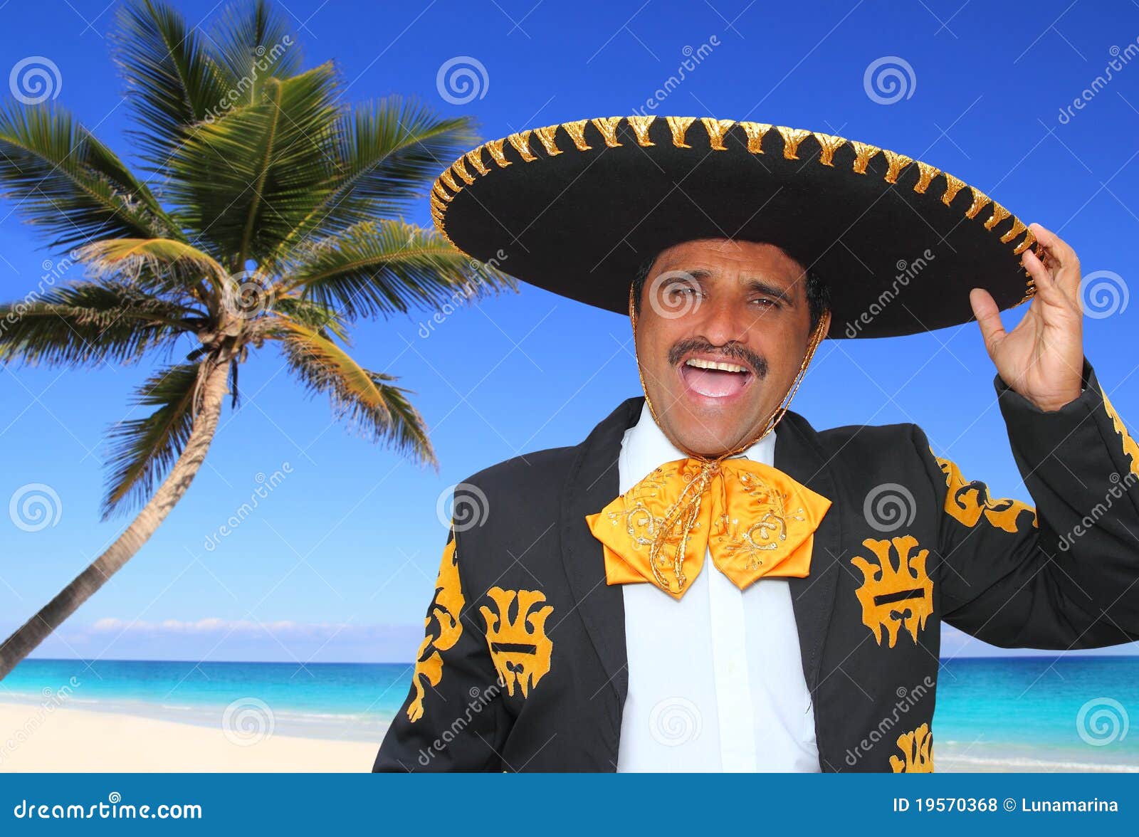 charro mariachi singing shout in mexico beach