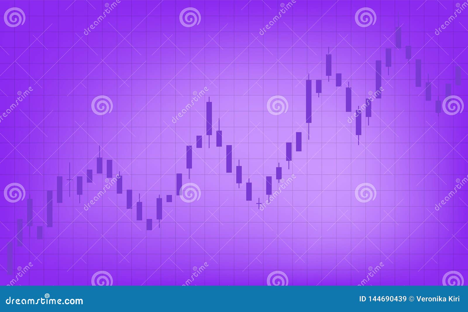 Chart of Forex Candles, Stock Market. Purple Background with Grid Stock