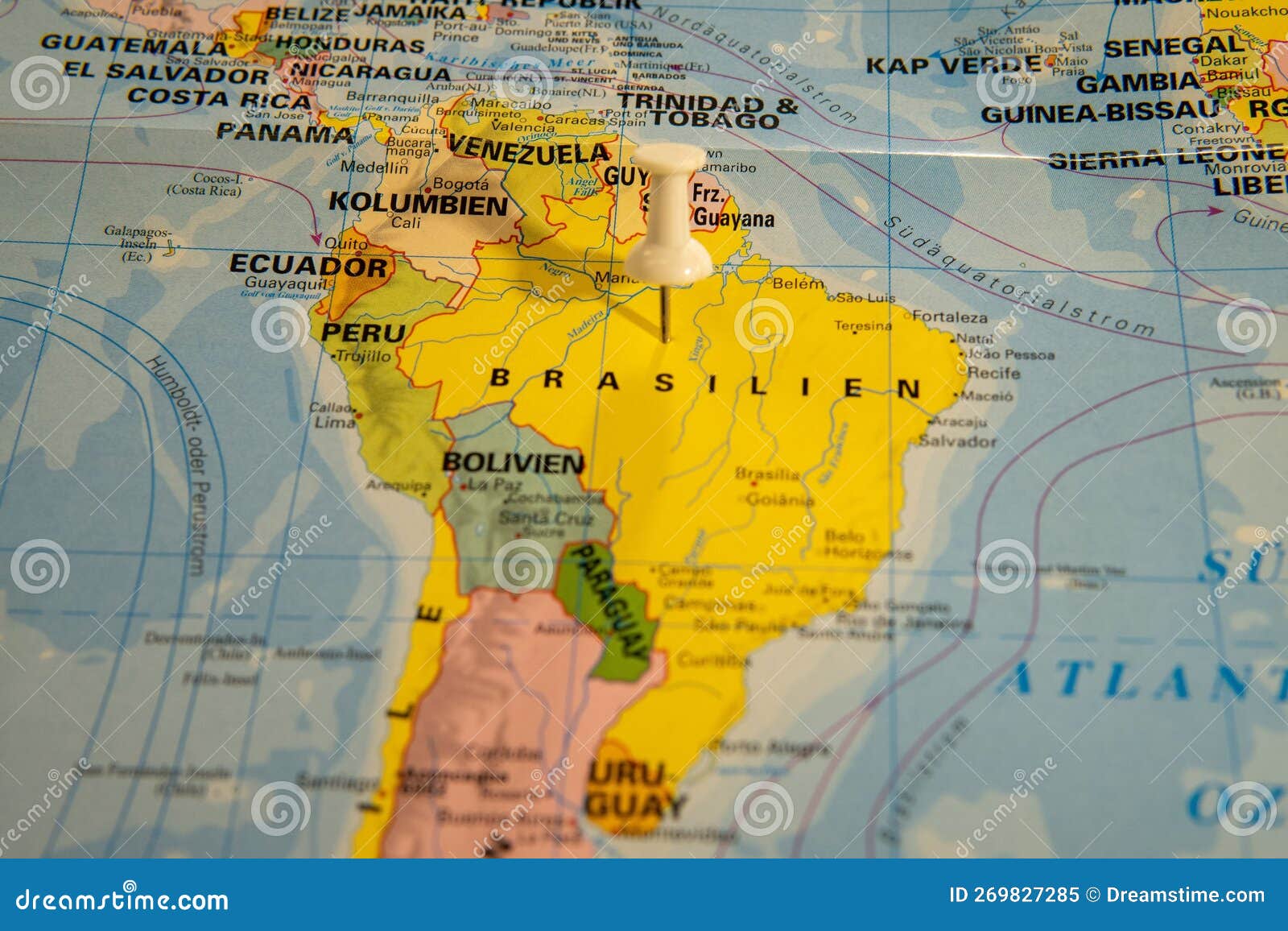 Charting a Course for Adventure: a Contemporary Map on a Desk Stock 