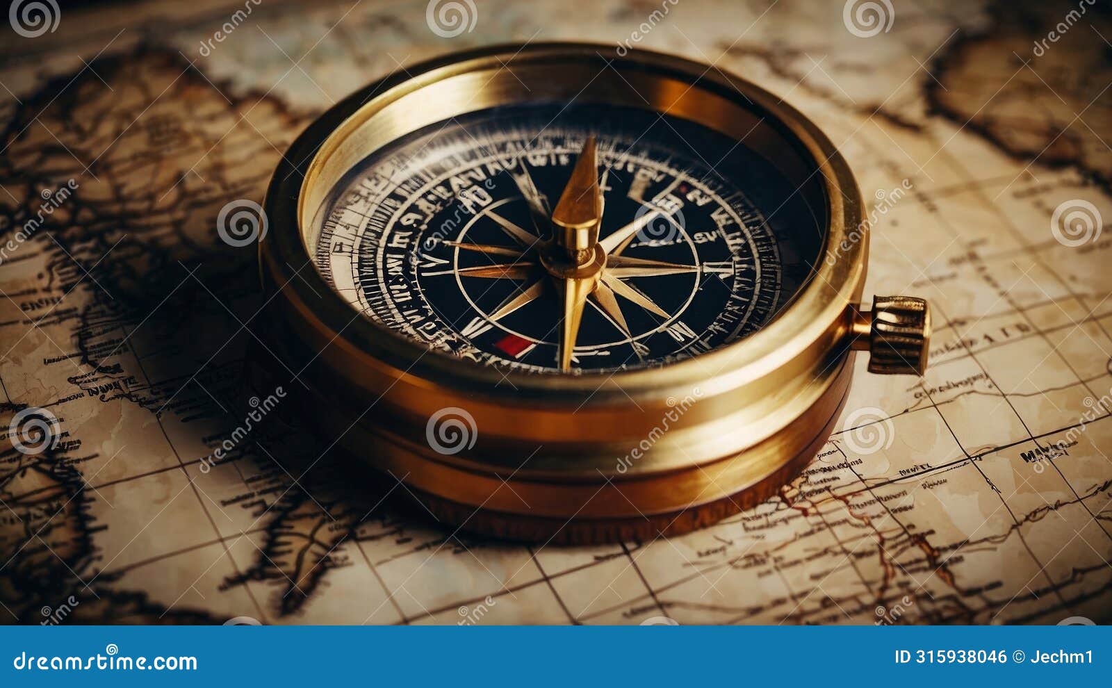Charting History: Navigating the World with Compass and Map Stock 